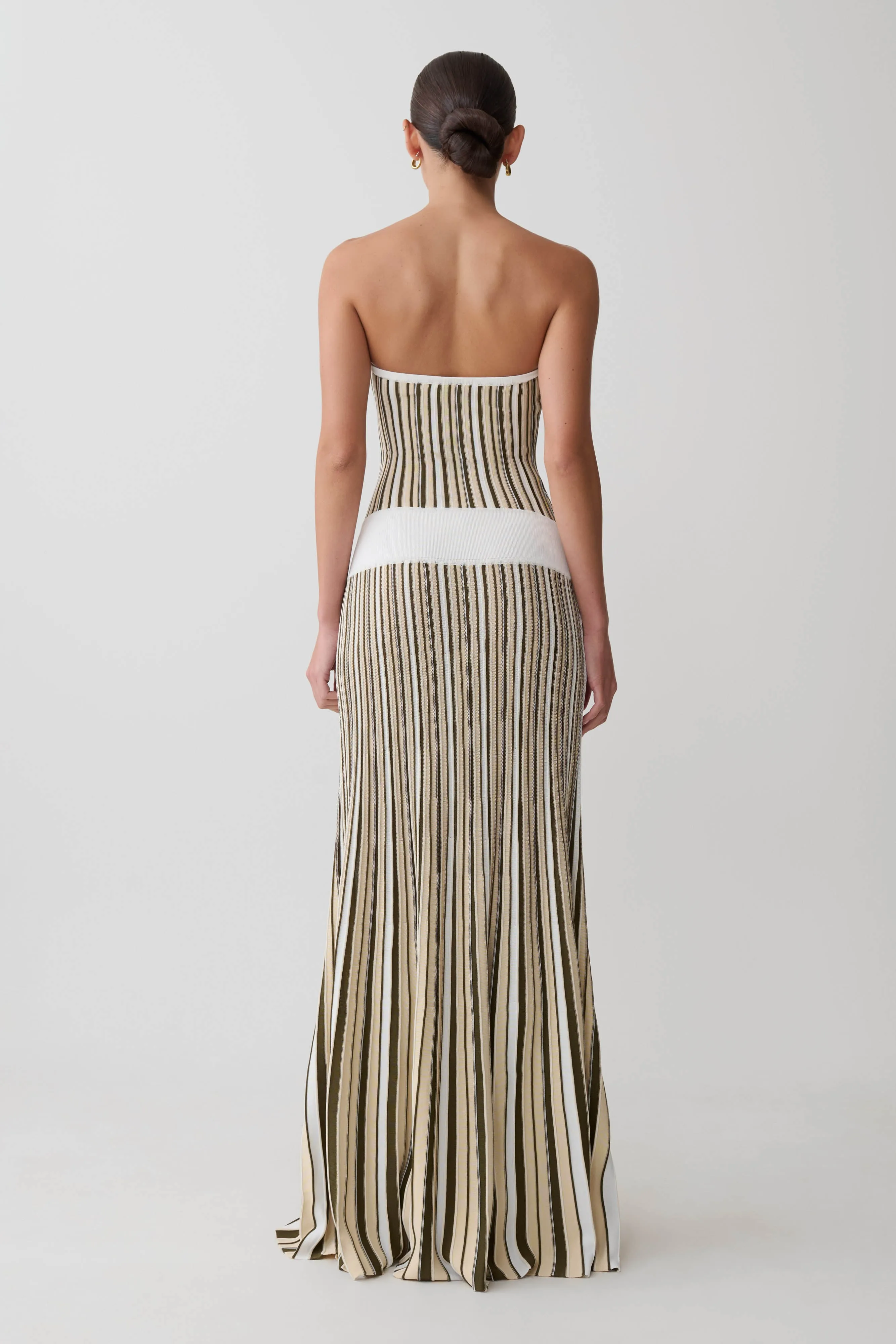 Joyce Stripe Maxi Knit Dress - Khaki/Ivory sold by Meshki product image thumbnail 2