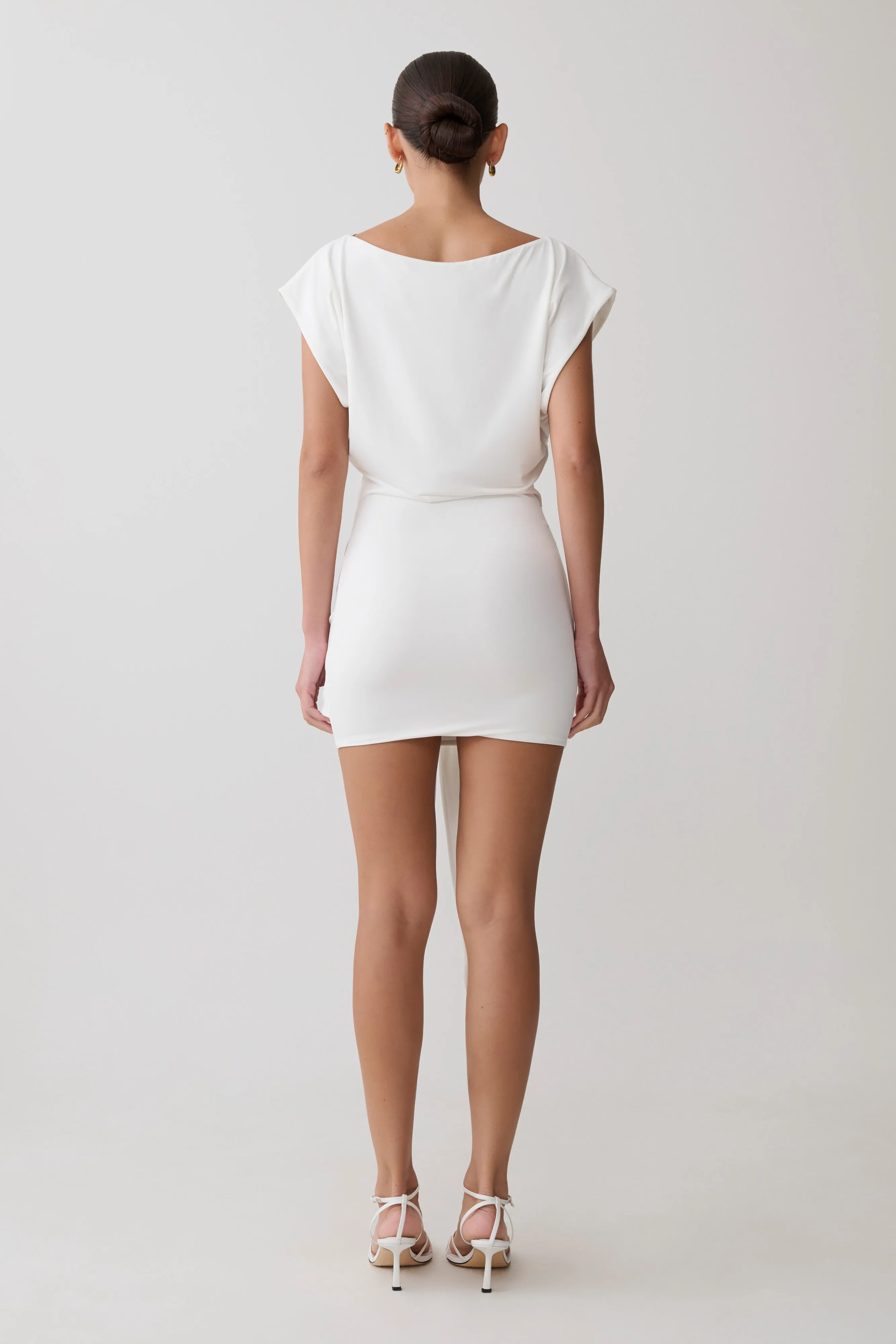 Maiara Shortsleeve Slinky Tie Mini Dress - White sold by Meshki product image thumbnail 2