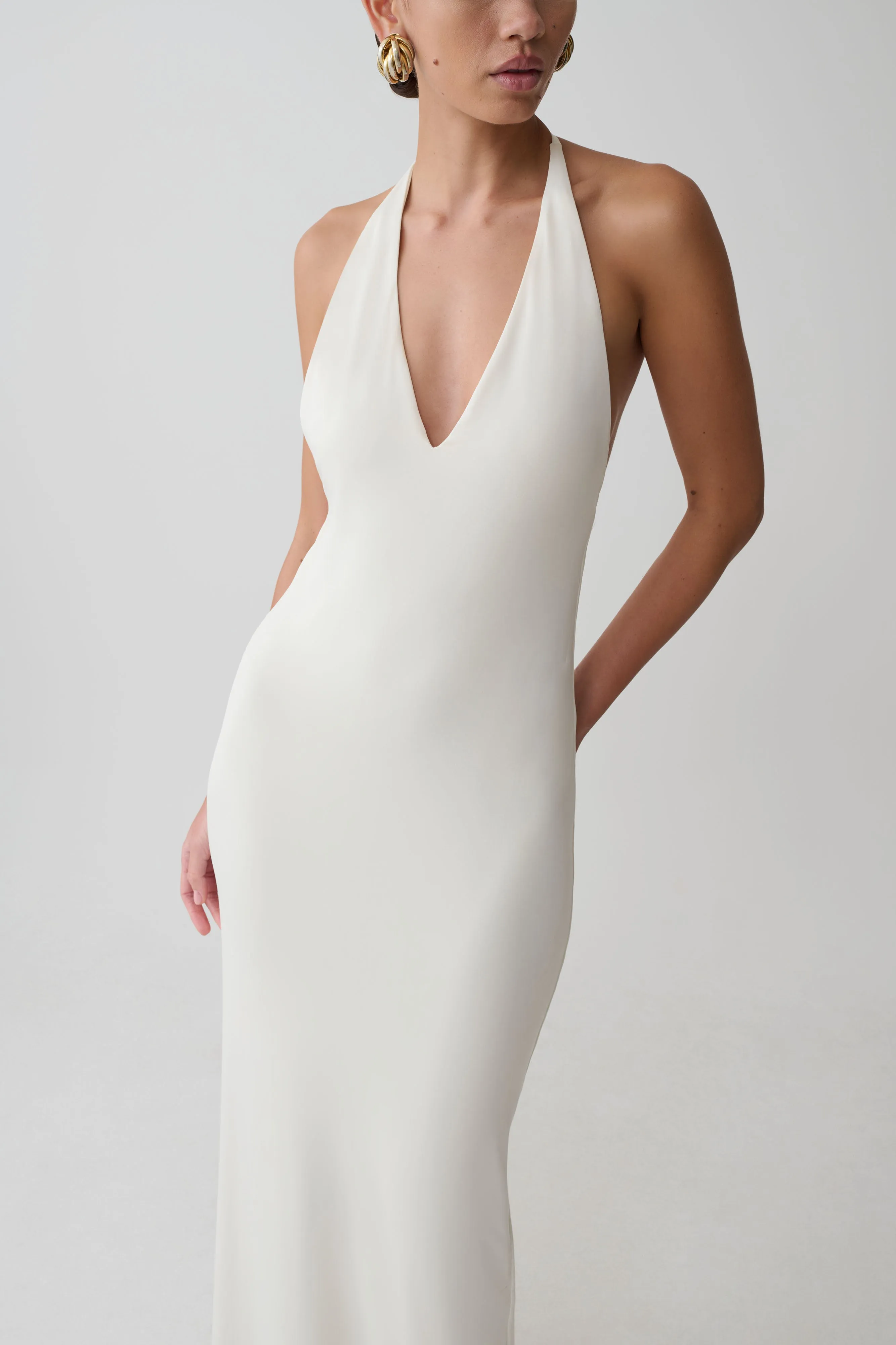 Hana Slinky Plunge Maxi Dress - Ivory sold by Meshki product image thumbnail 3