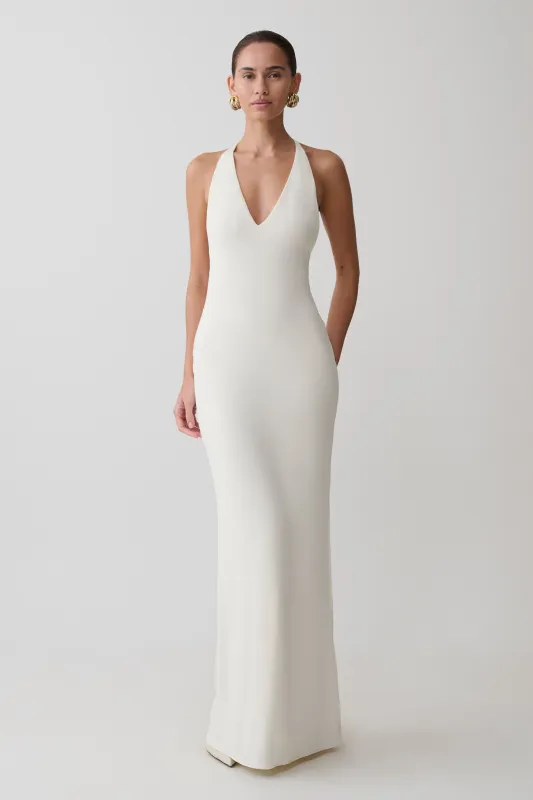 Hana Slinky Plunge Maxi Dress - Ivory made by Meshki