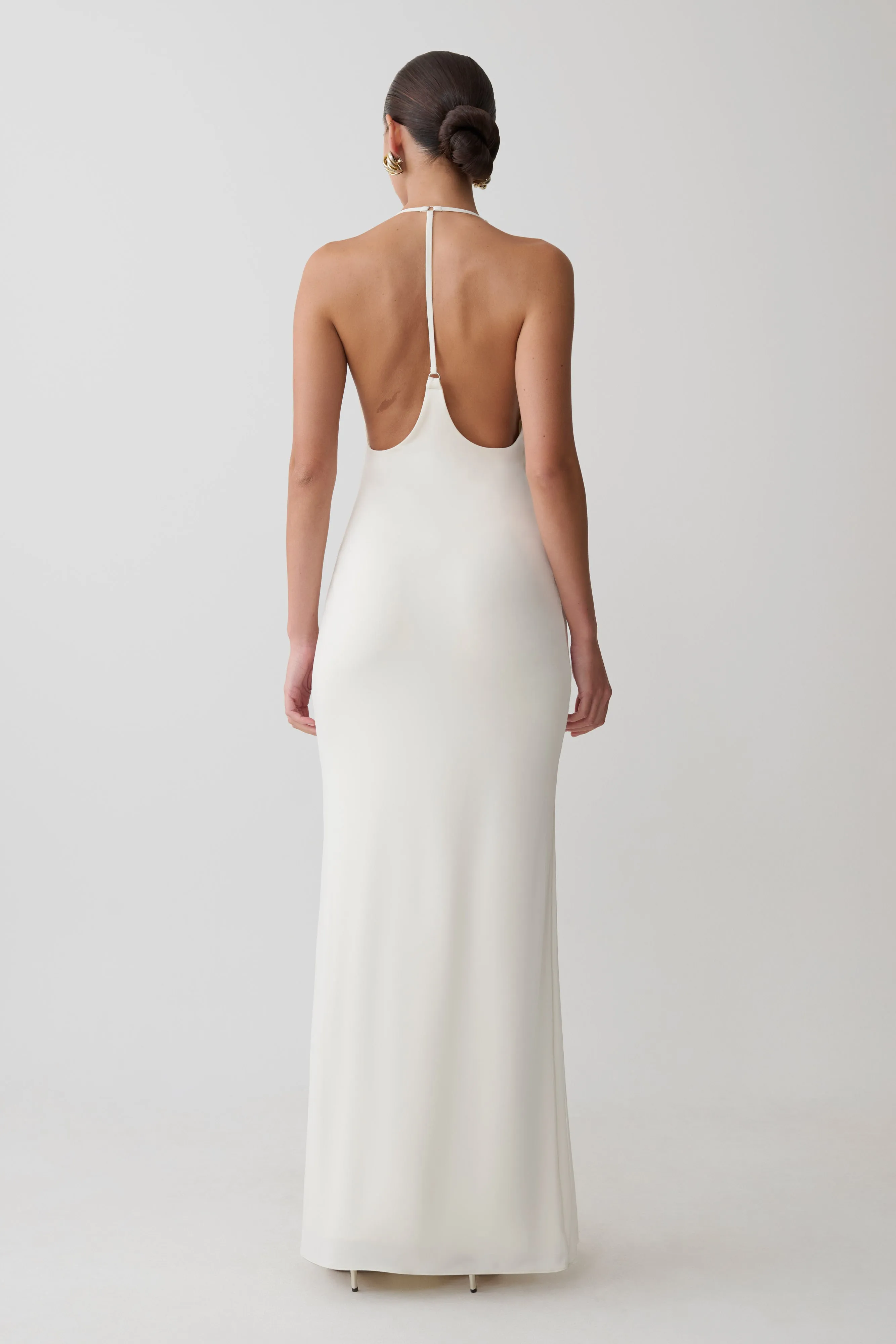 Hana Slinky Plunge Maxi Dress - Ivory sold by Meshki product image thumbnail 2