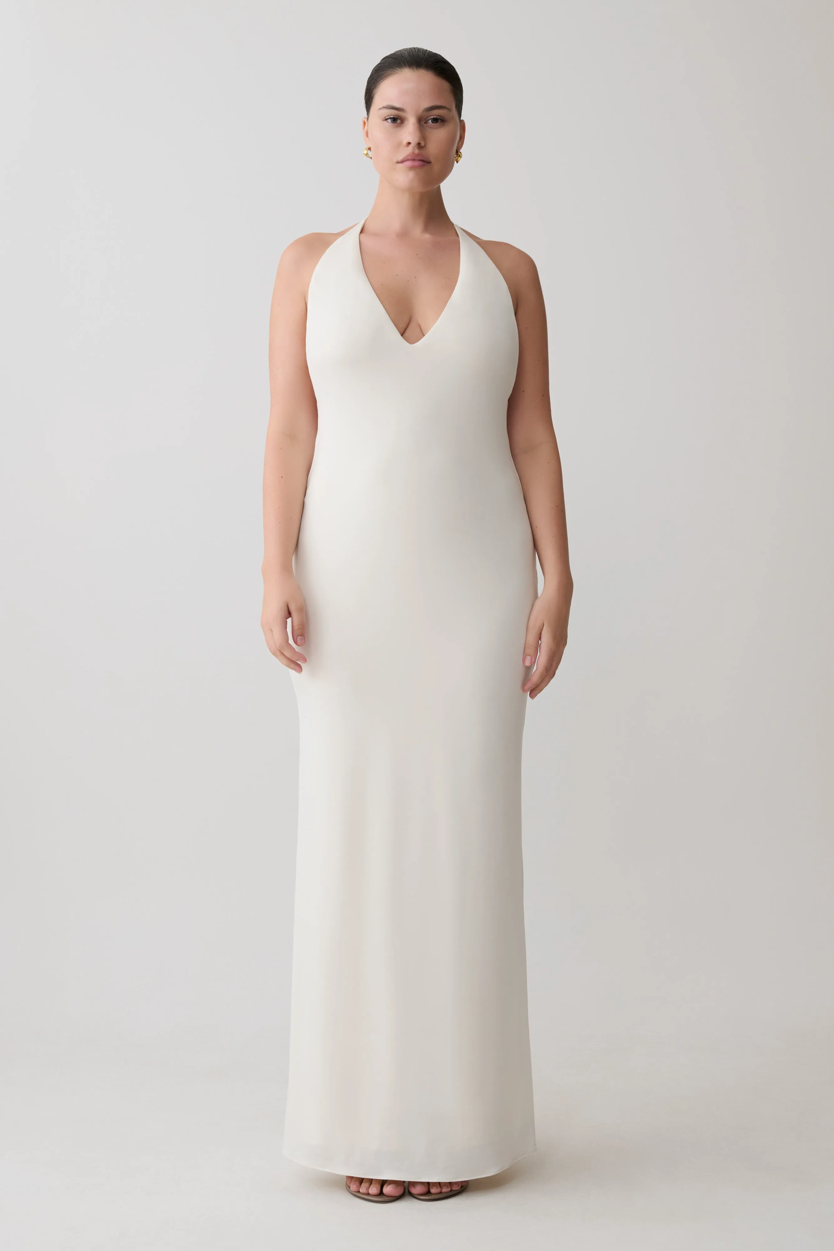 Hana Slinky Plunge Maxi Dress - Ivory sold by Meshki product image thumbnail 5