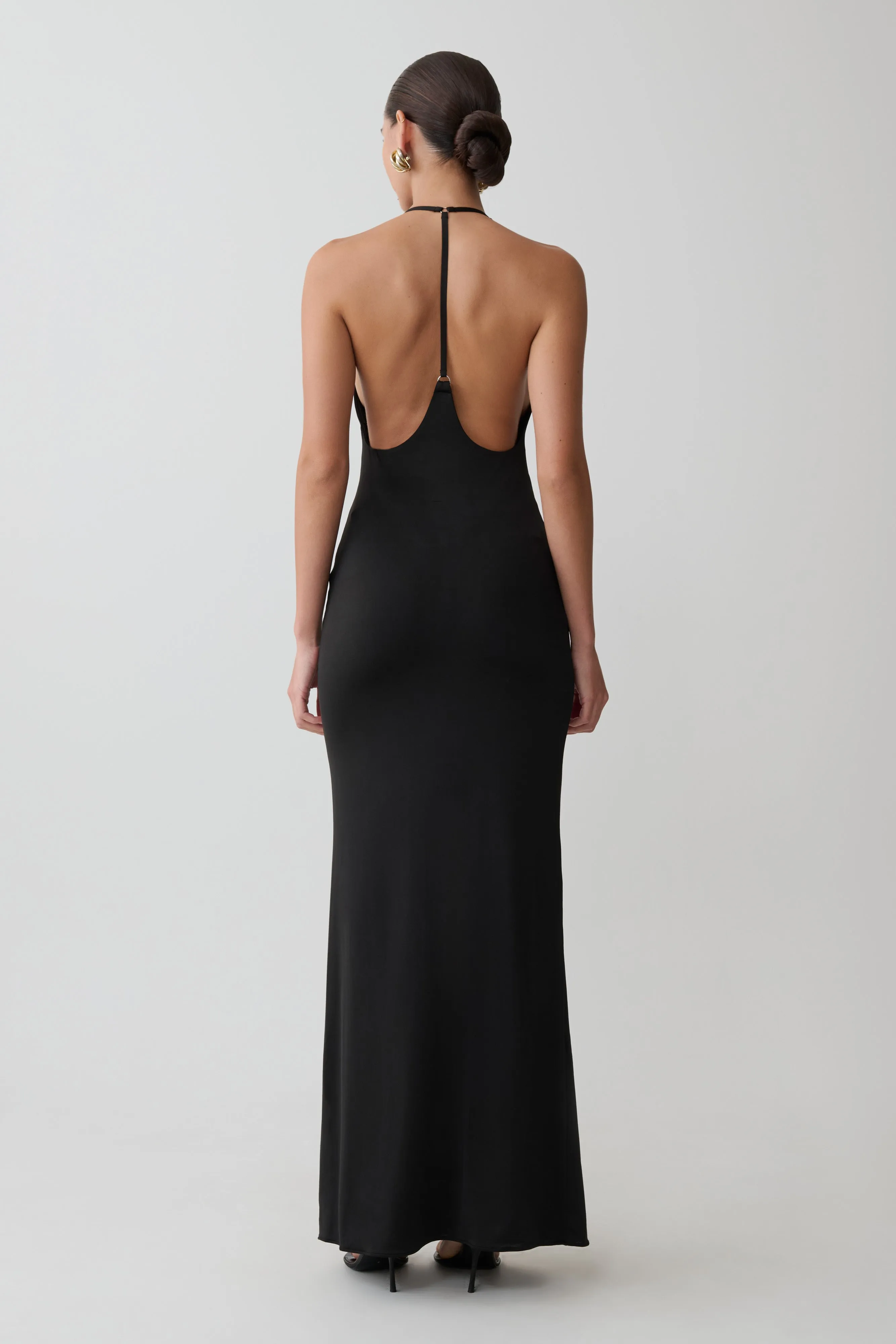 Hana Slinky Plunge Maxi Dress - Black sold by Meshki product image thumbnail 2