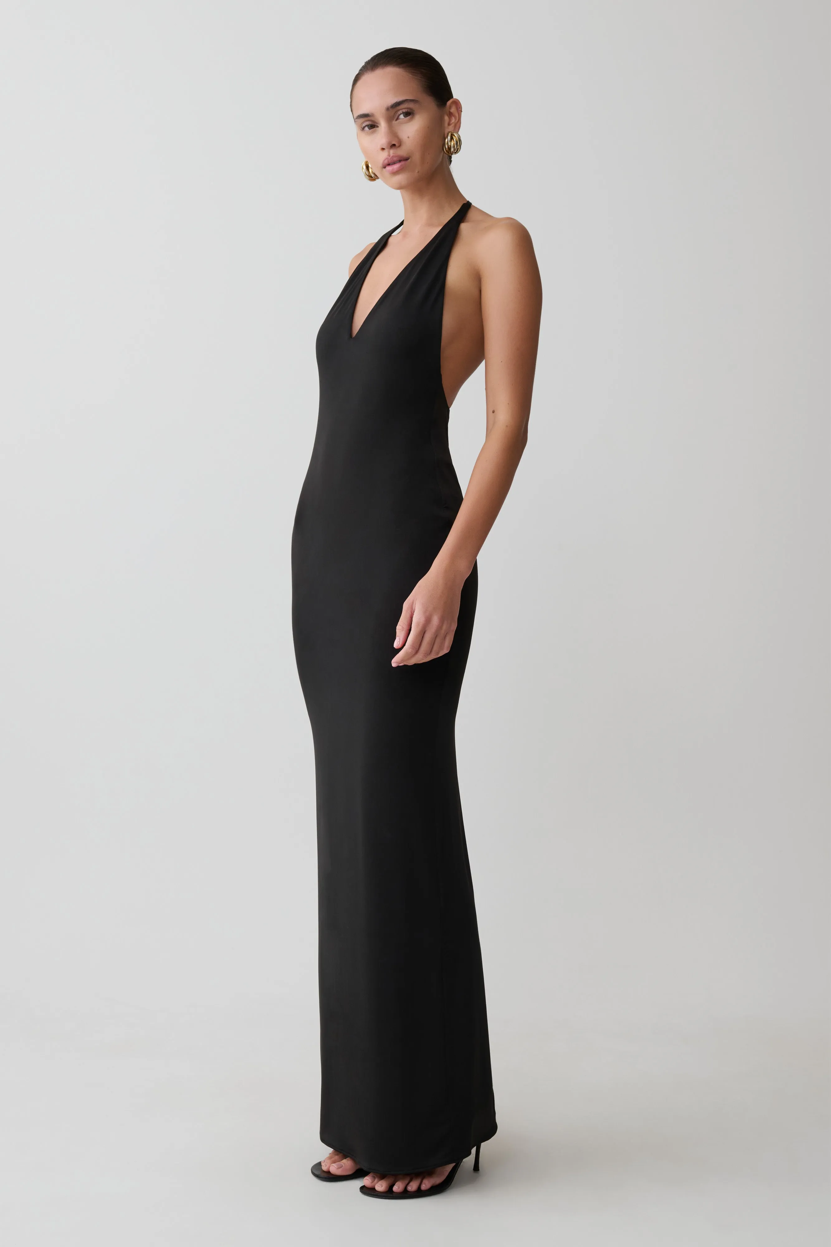Hana Slinky Plunge Maxi Dress - Black sold by Meshki product image thumbnail 3