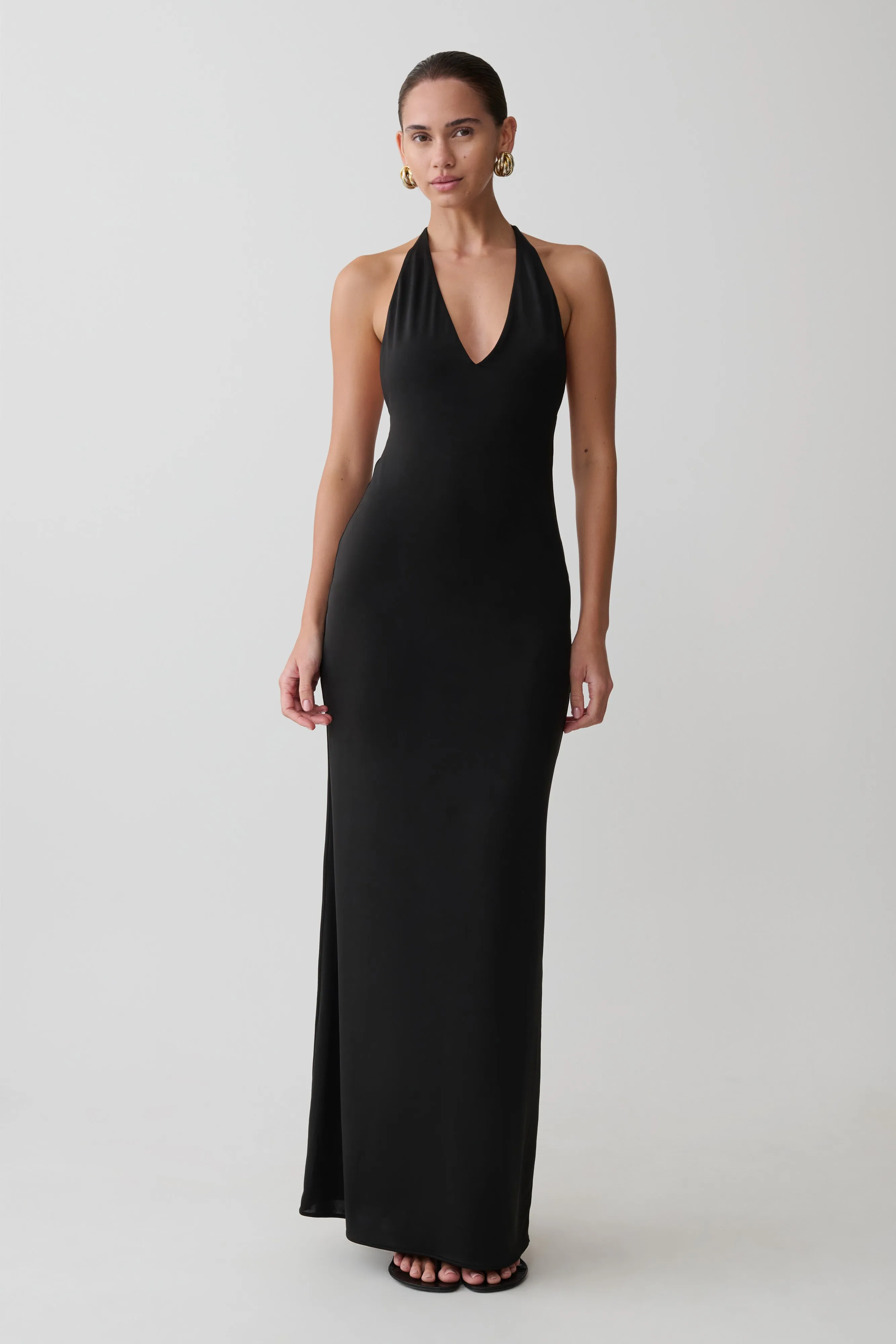 Hana Slinky Plunge Maxi Dress - Black sold by Meshki product image thumbnail 4