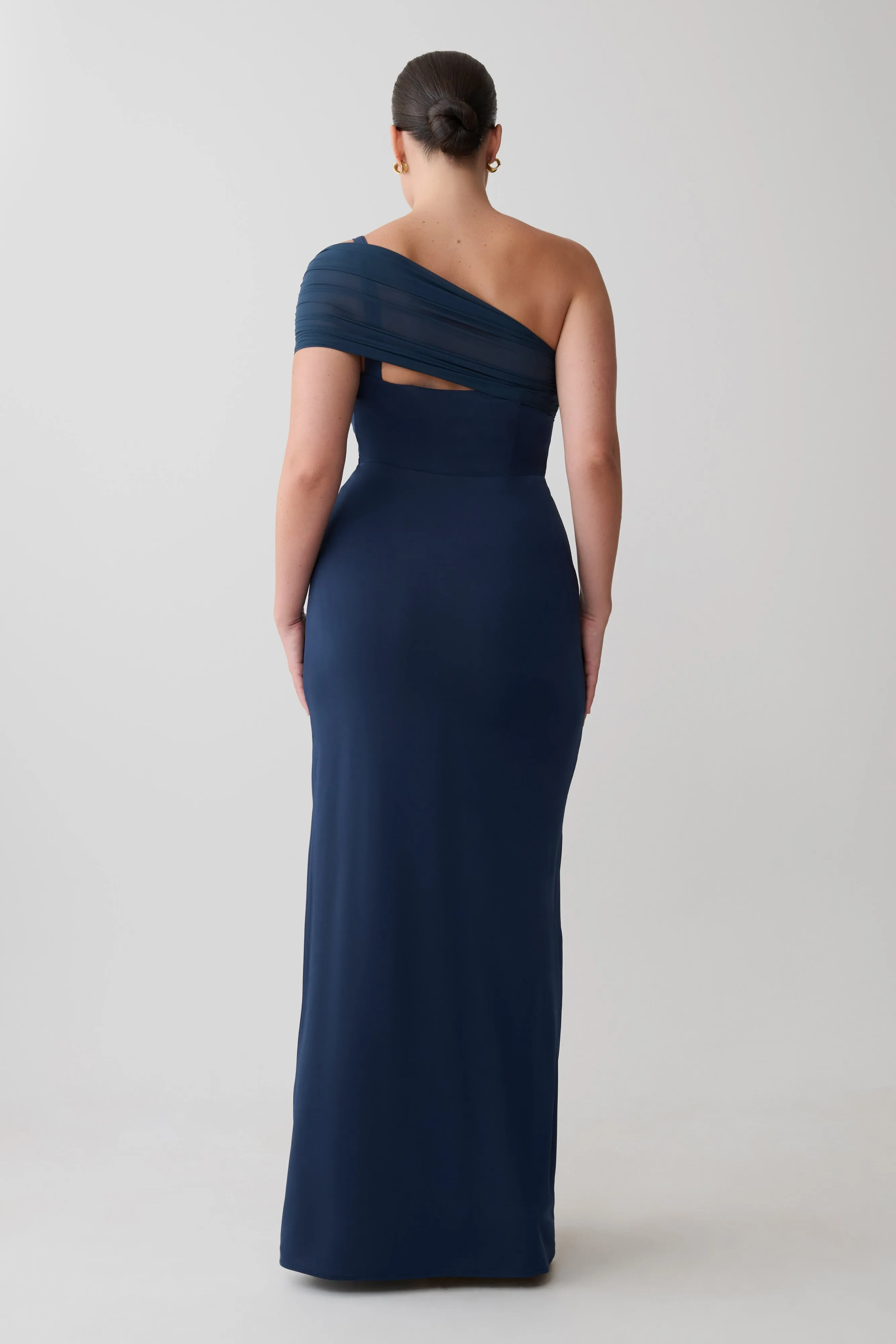 Hanh One Shoulder Mesh Maxi Dress - Ink Blue sold by Meshki product image thumbnail 3