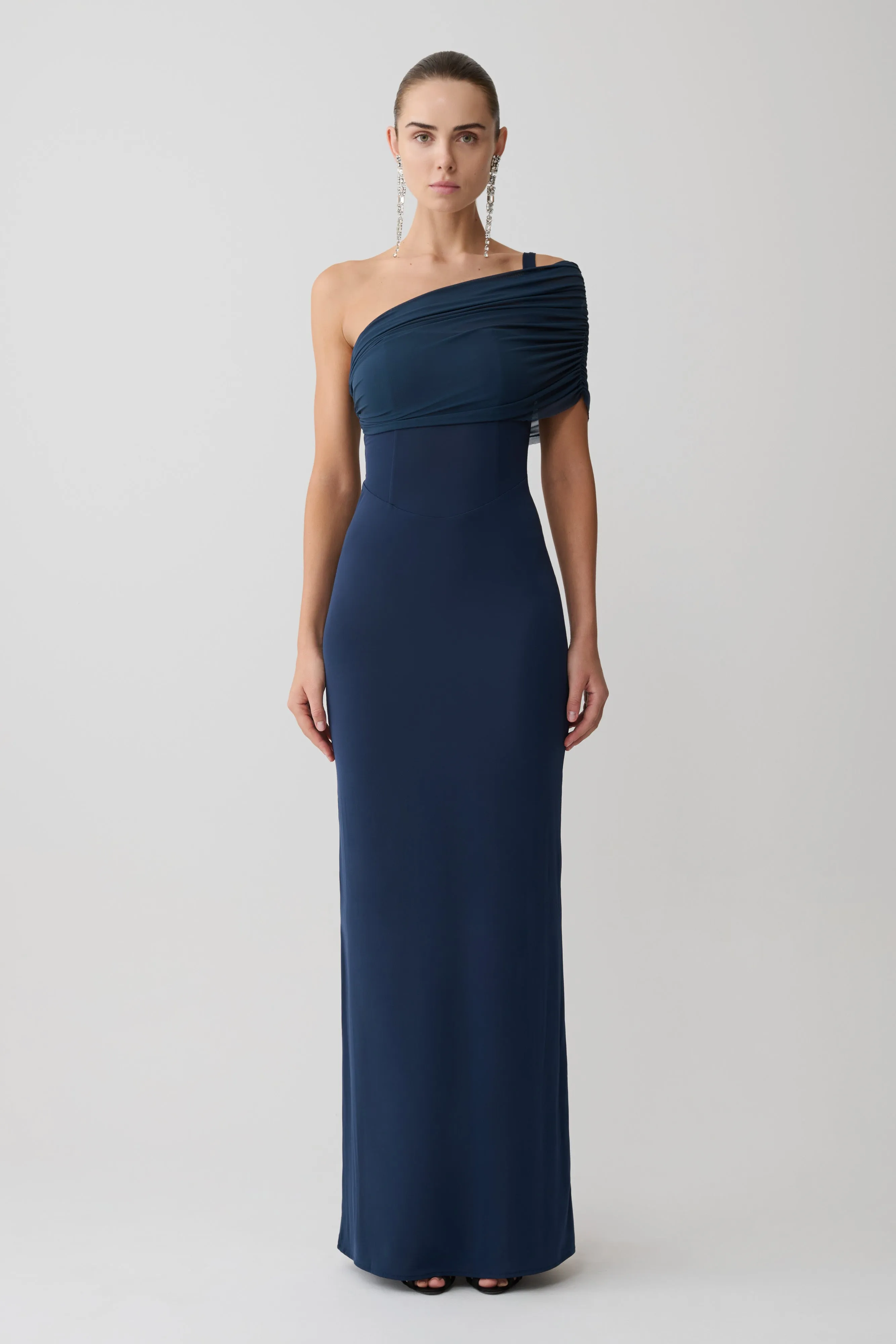 Hanh One Shoulder Mesh Maxi Dress - Ink Blue sold by Meshki product image thumbnail 2