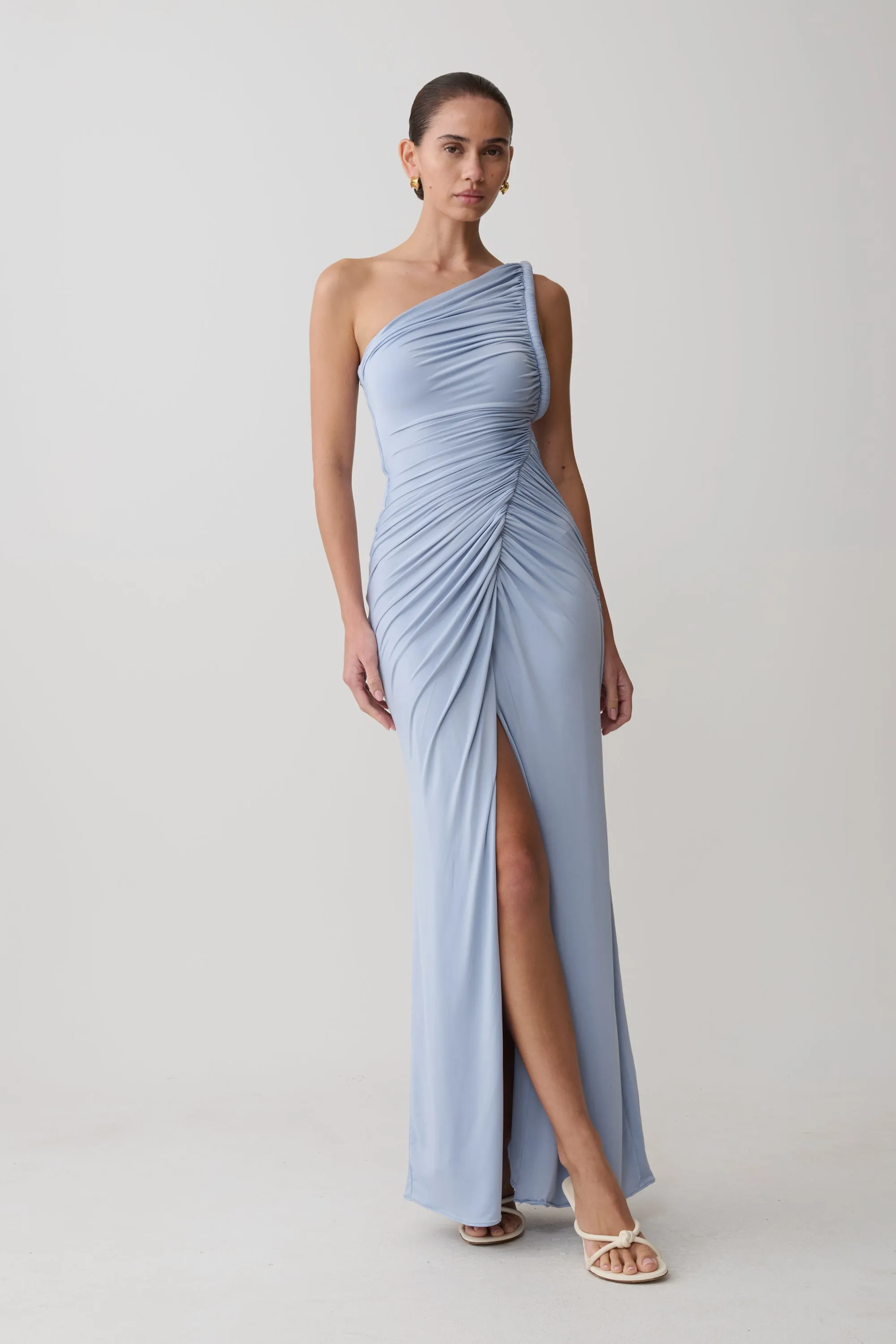 Ryn Twisted One Shoulder Maxi Dress - Sky Blue sold by Meshki product image thumbnail 4