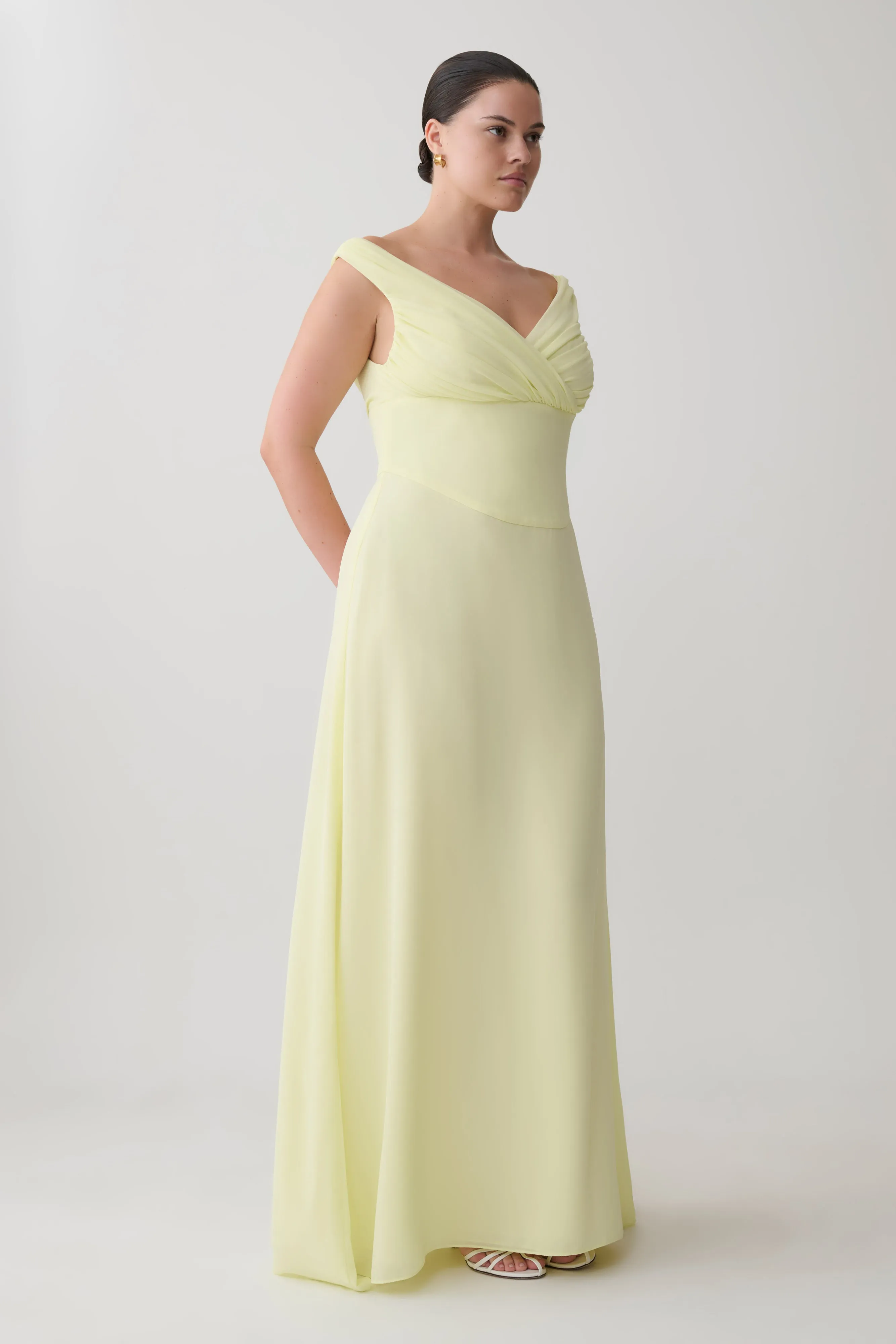 Mabel Off Shoulder Chiffon Maxi Dress - Lemon sold by Meshki product image thumbnail 5