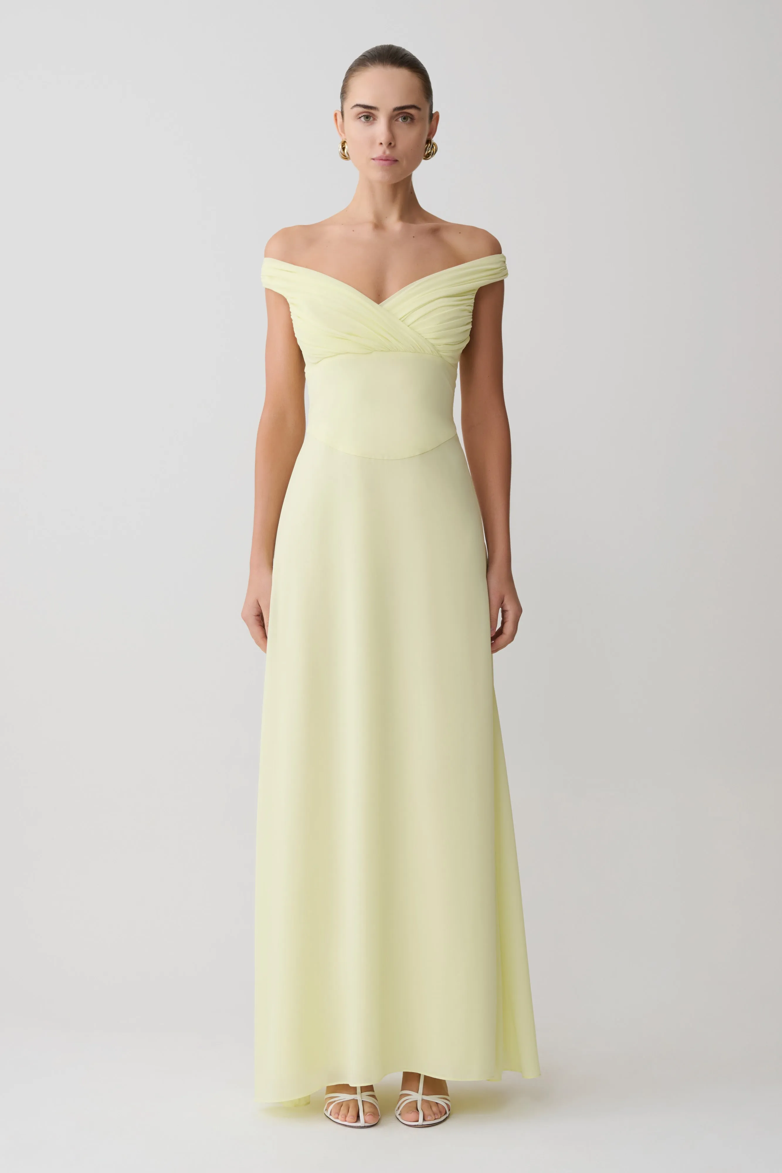 Mabel Off Shoulder Chiffon Maxi Dress - Lemon sold by Meshki product image thumbnail 2