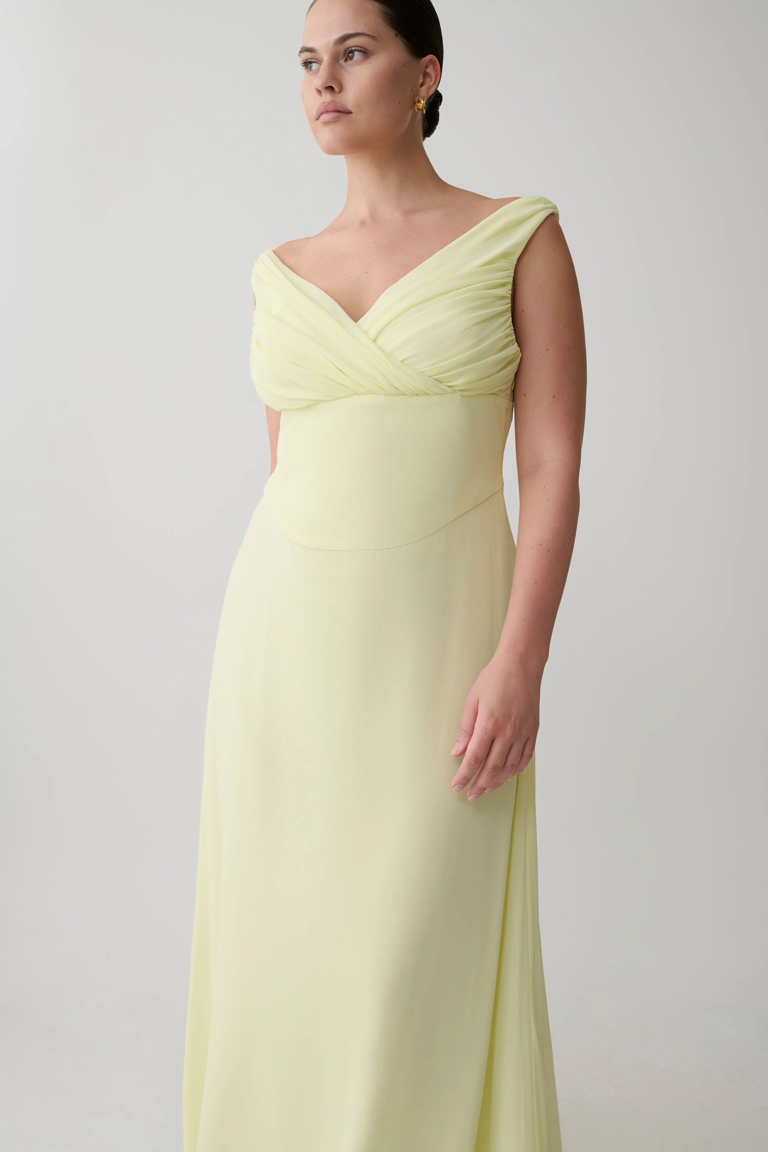 Mabel Off Shoulder Chiffon Maxi Dress - Lemon sold by Meshki product image thumbnail 4