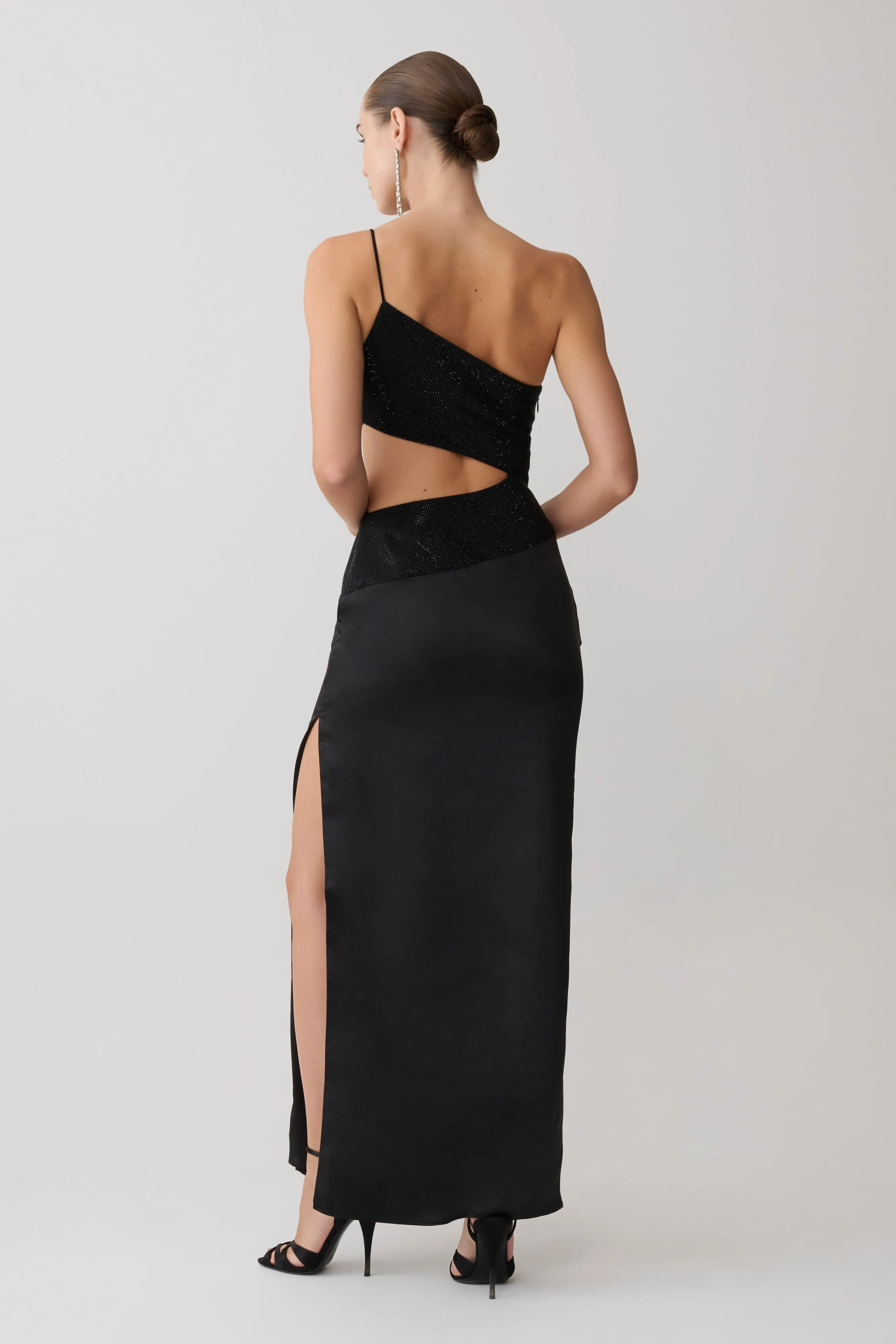Athena One Shoulder Diamante Maxi Dress - Black sold by Meshki product image thumbnail 5