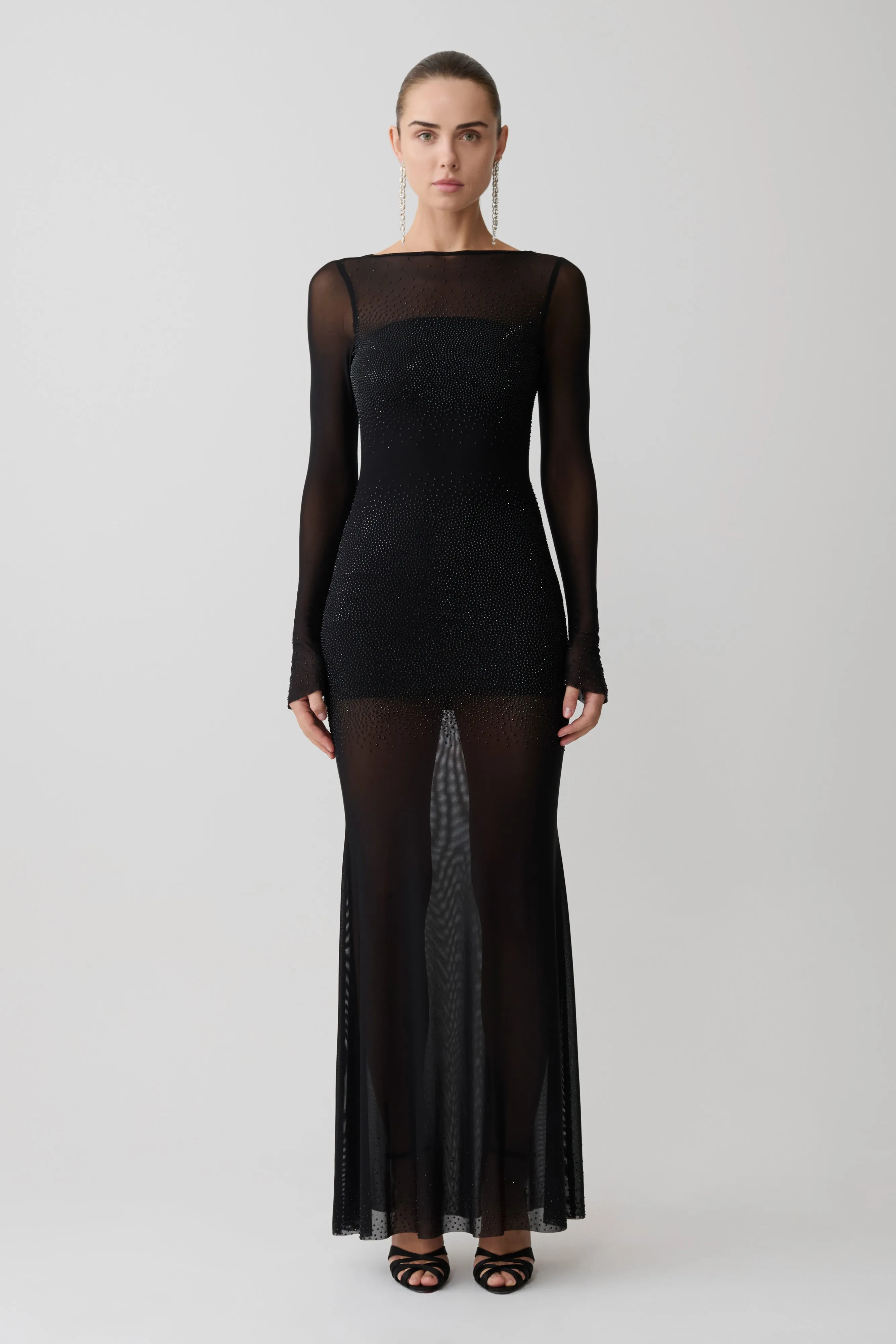 Lior Mesh Maxi Dress With Hotfix - Black sold by Meshki product image thumbnail 4