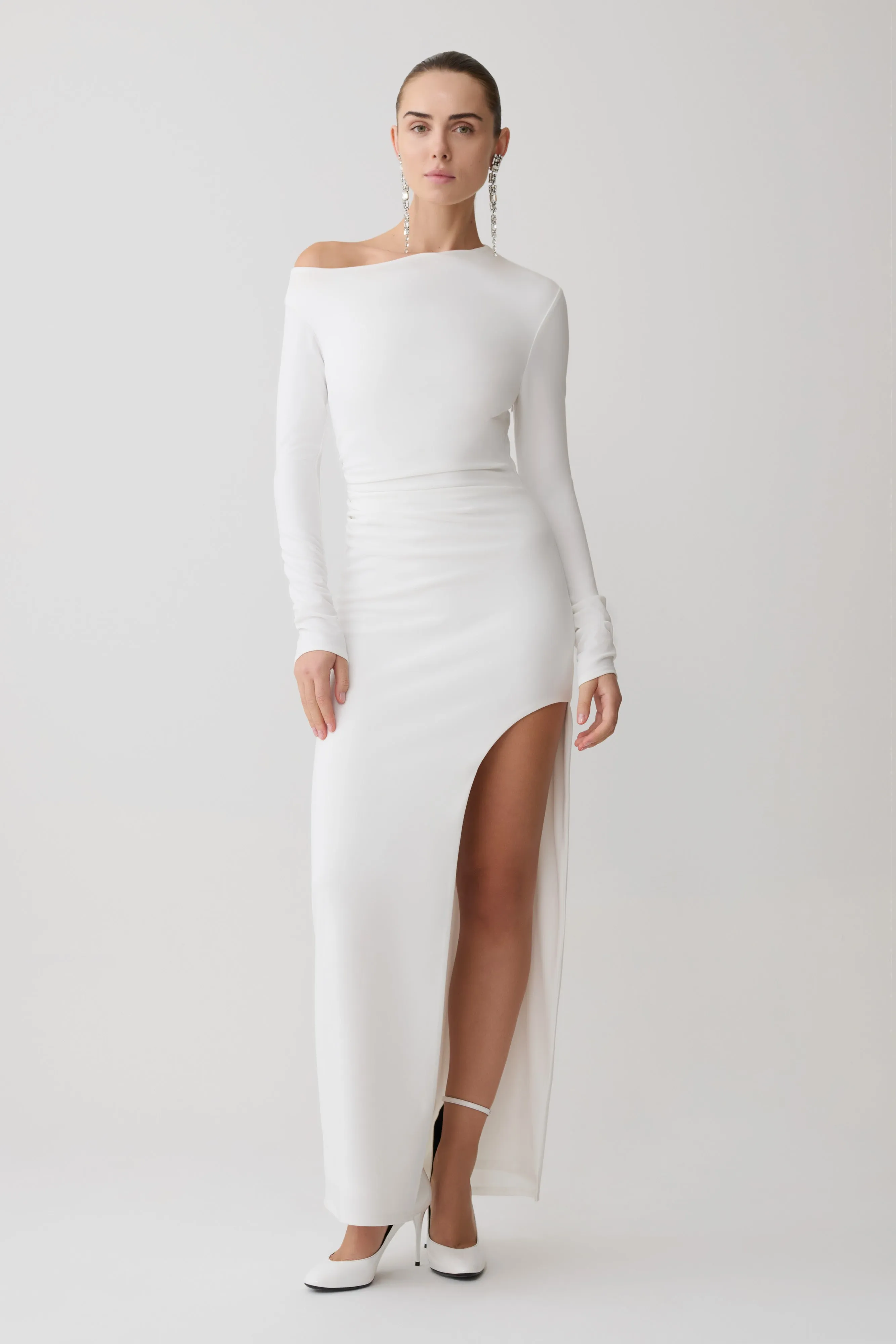 Thalyn Crepe Maxi Dress With Split - White sold by Meshki product image thumbnail 4