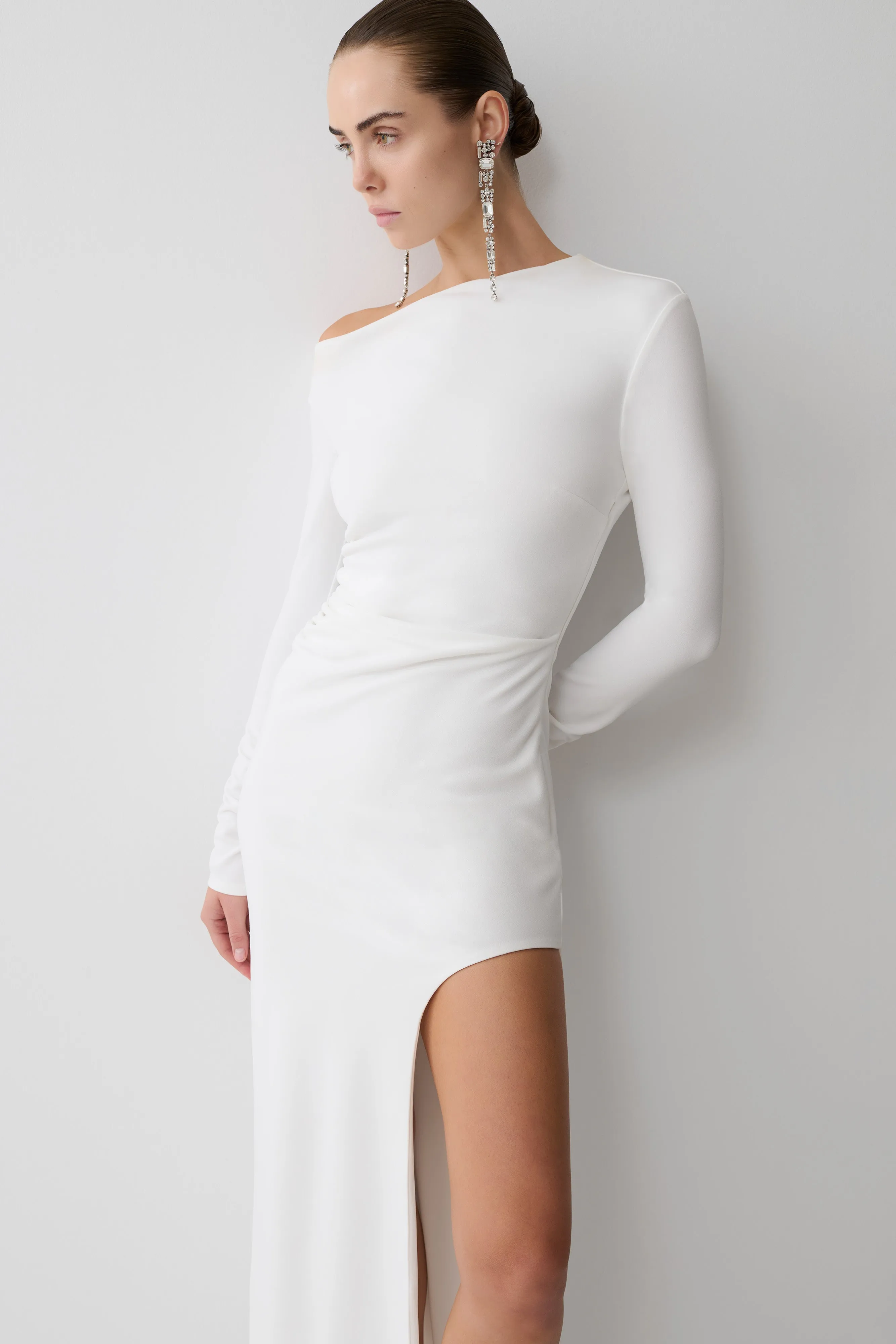 Thalyn Crepe Maxi Dress With Split - White sold by Meshki product image thumbnail 5