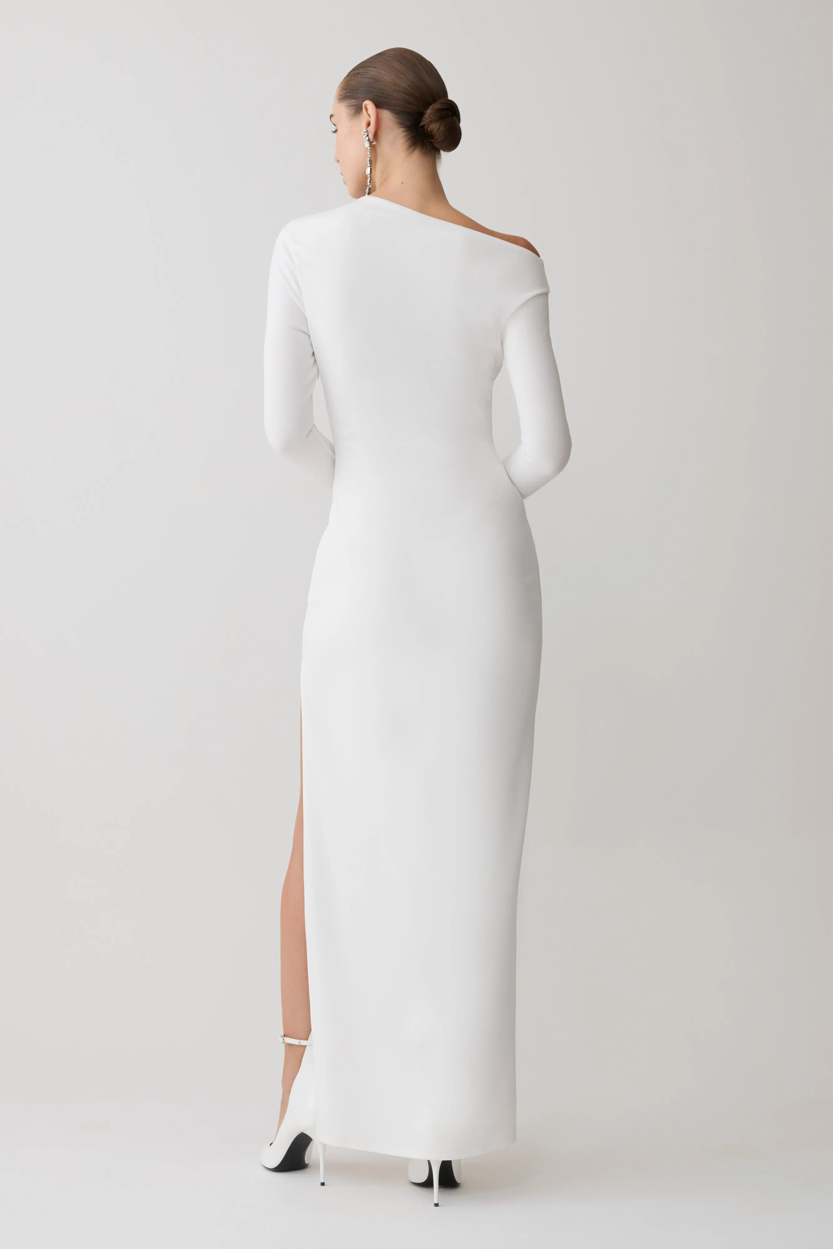 Thalyn Crepe Maxi Dress With Split - White sold by Meshki product image thumbnail 2