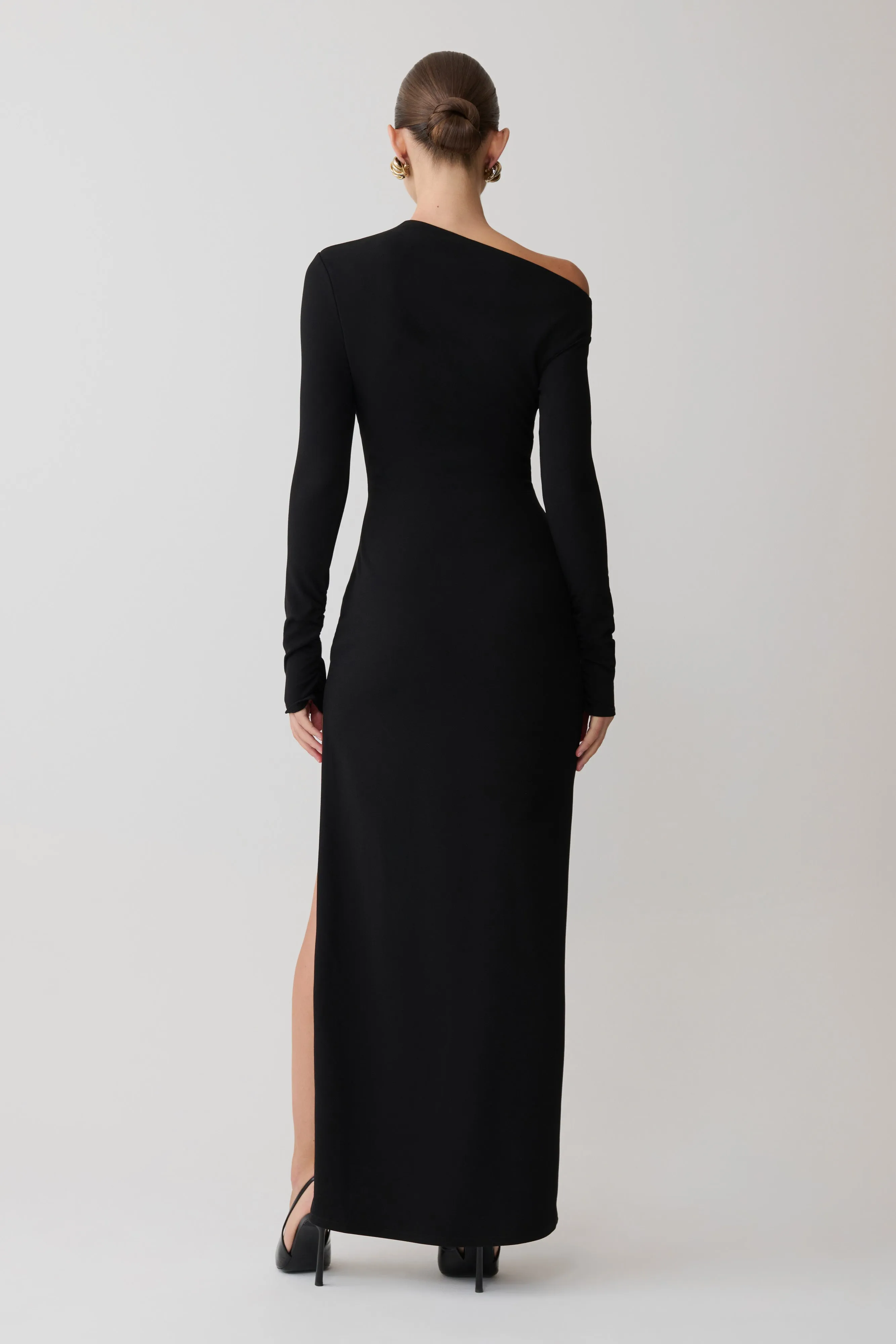 Thalyn Crepe Maxi Dress With Split - Black sold by Meshki product image thumbnail 2