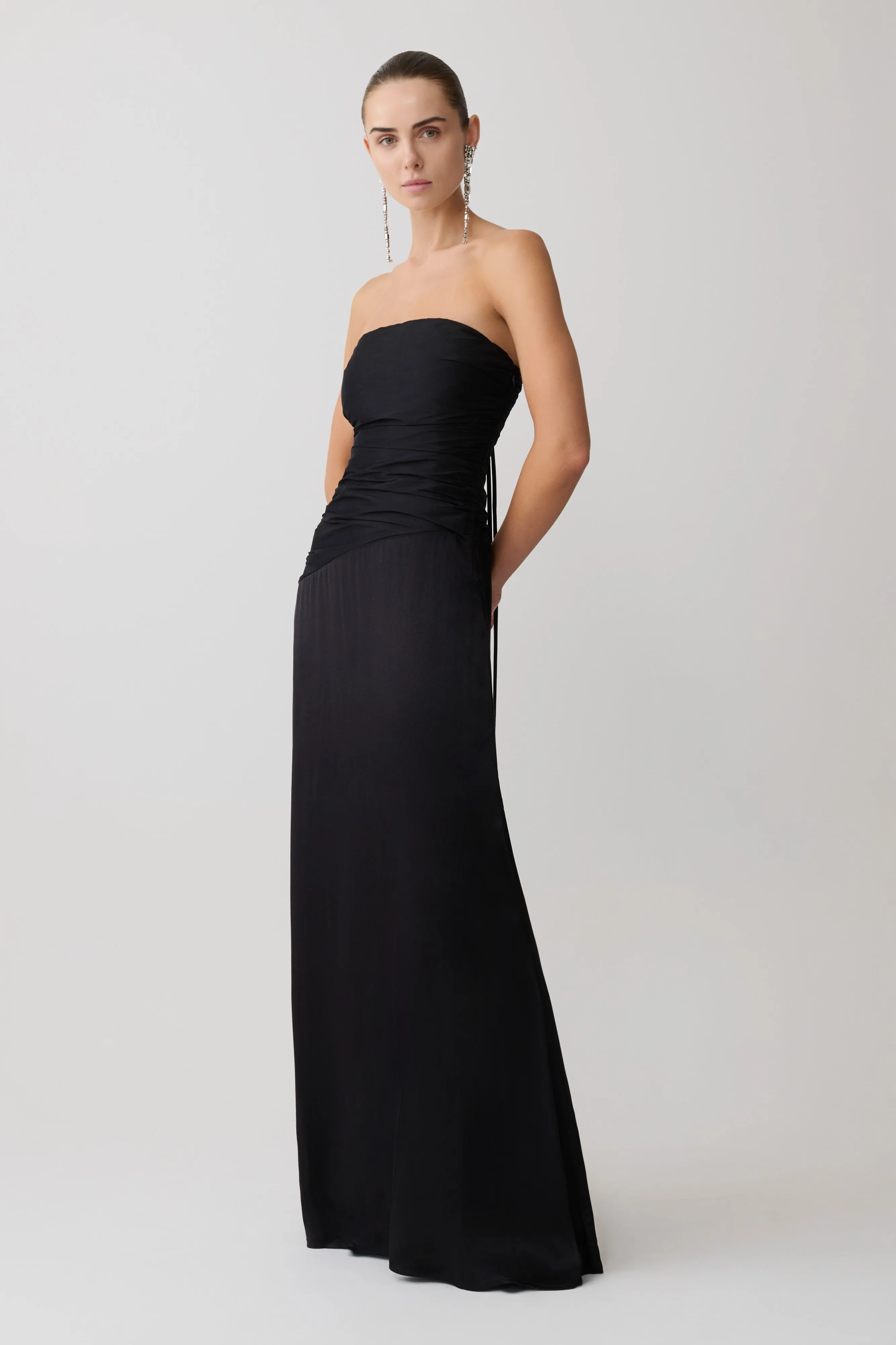 Serena Strapless Taffeta Maxi Dress - Black sold by Meshki product image thumbnail 4