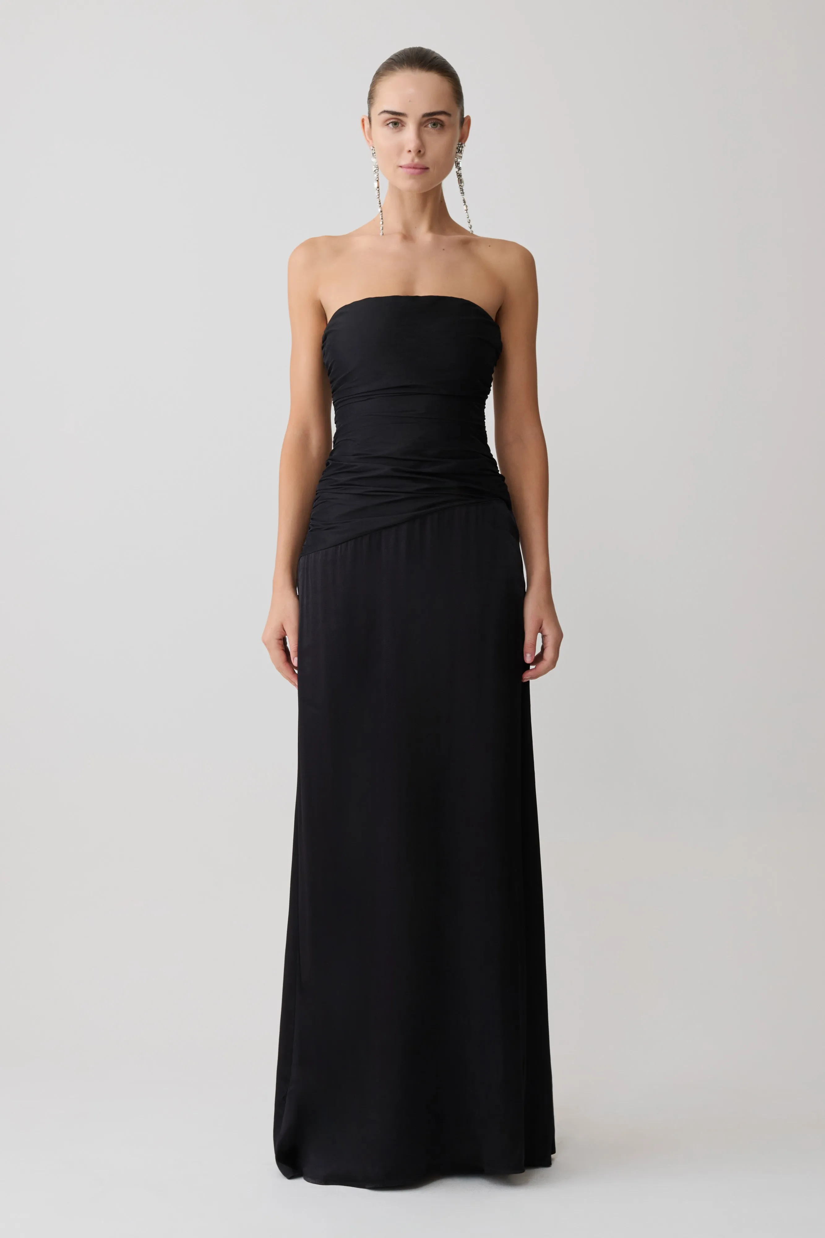 Serena Strapless Taffeta Maxi Dress - Black sold by Meshki