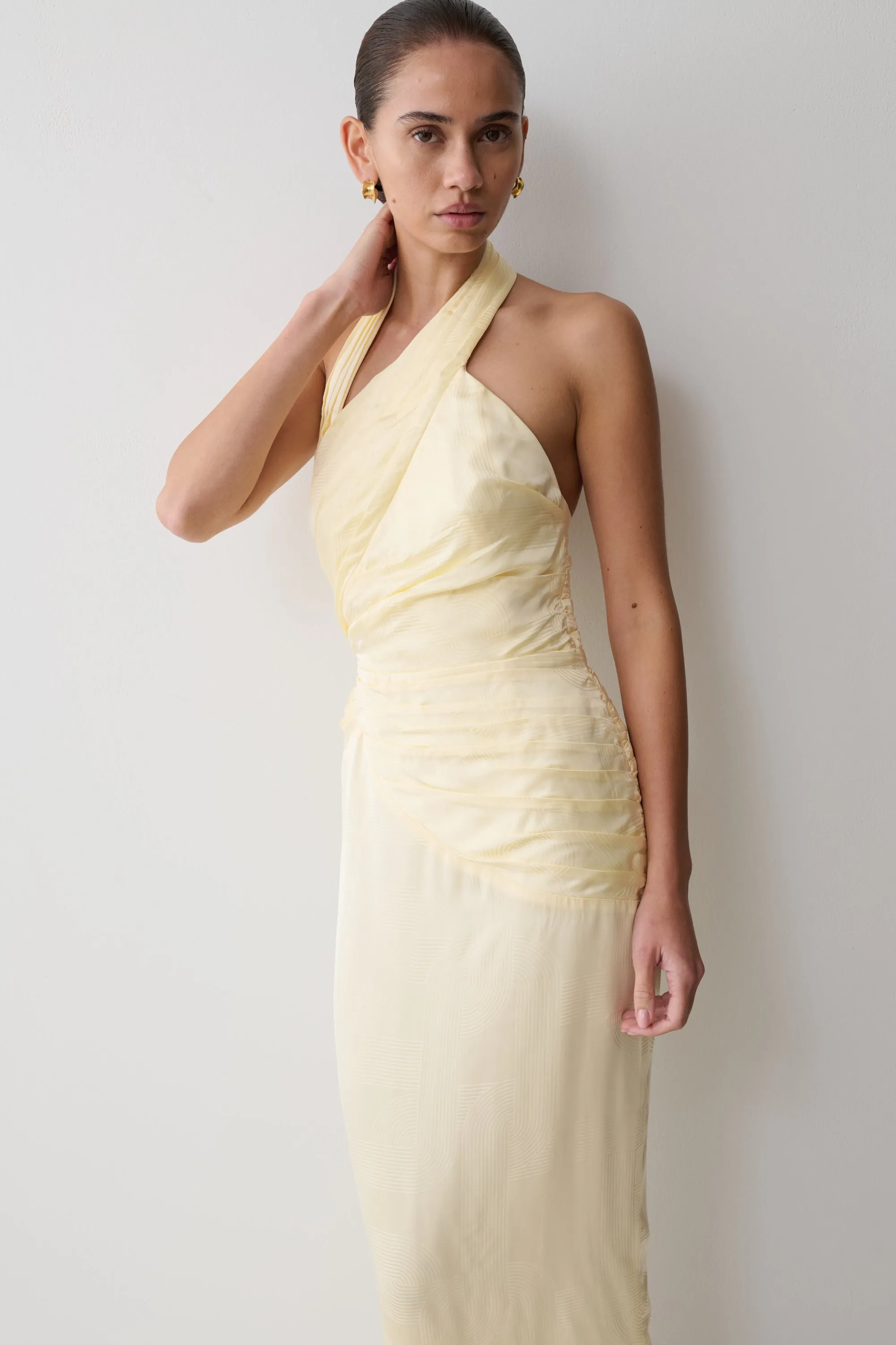 Chiara Halter Satin Maxi Dress - Buttermilk sold by Meshki product image thumbnail 5
