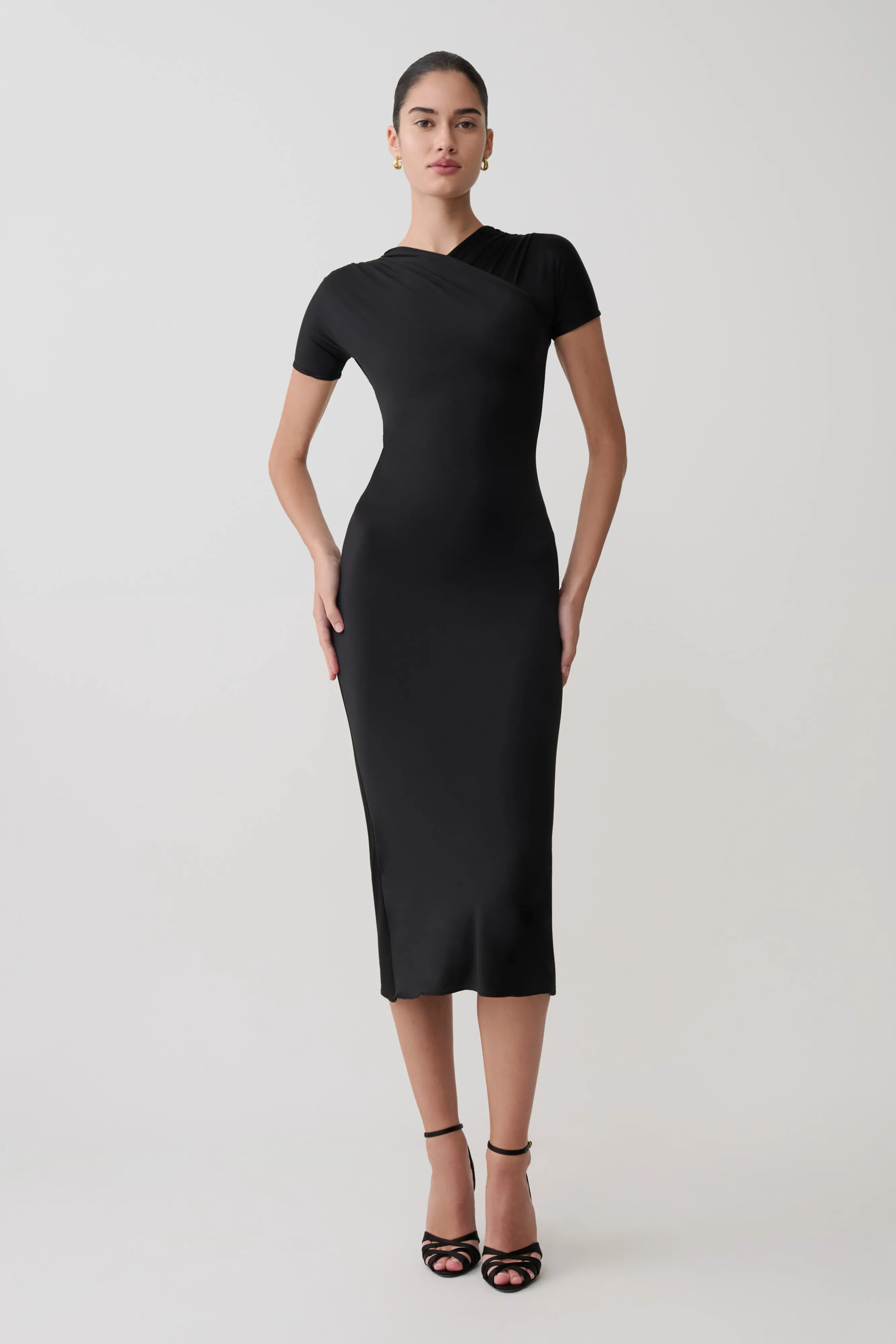 Junie Cross-Over Neck Slinky Maxi Dress - Black sold by Meshki product image thumbnail 5