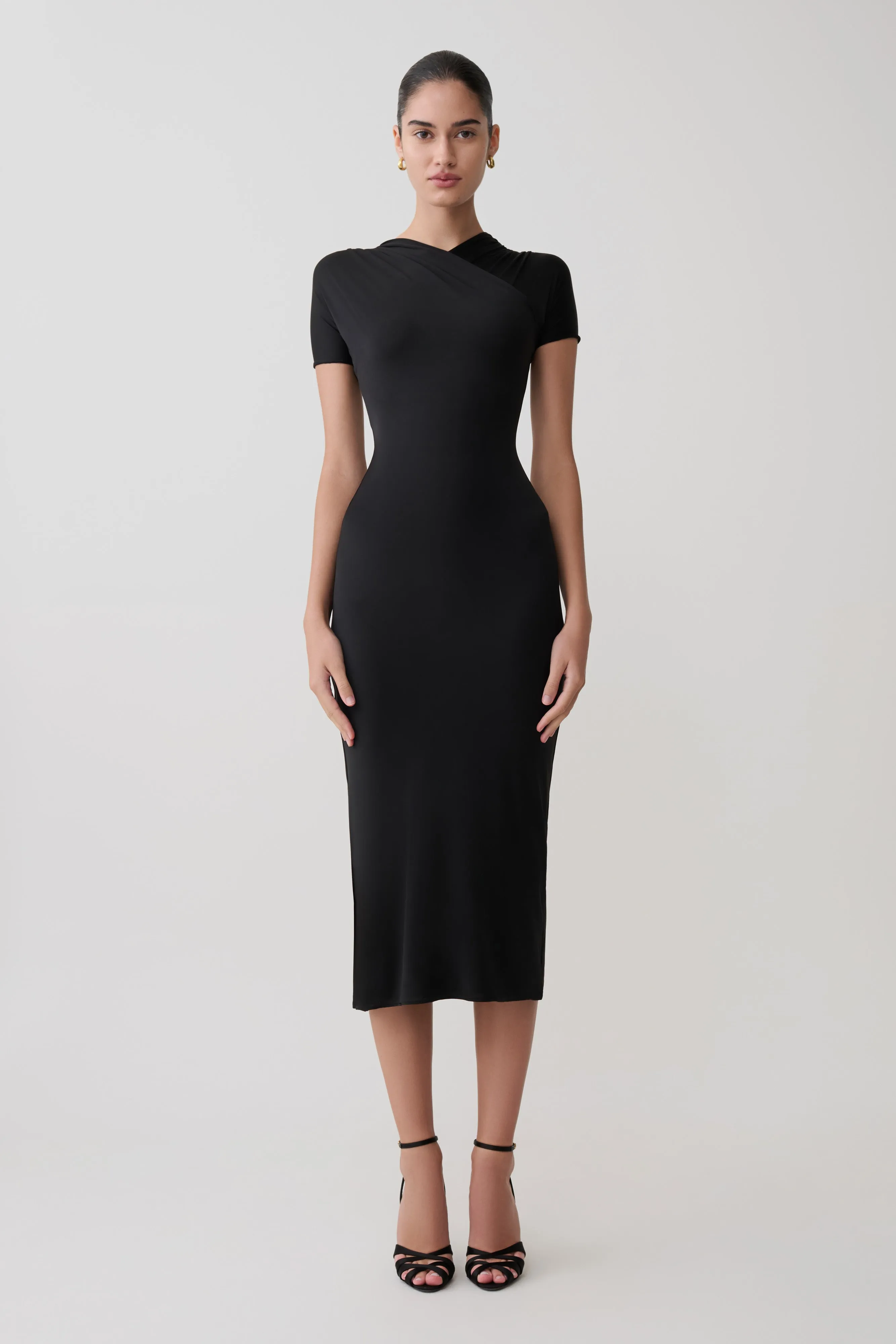 Junie Cross-Over Neck Slinky Maxi Dress - Black sold by Meshki