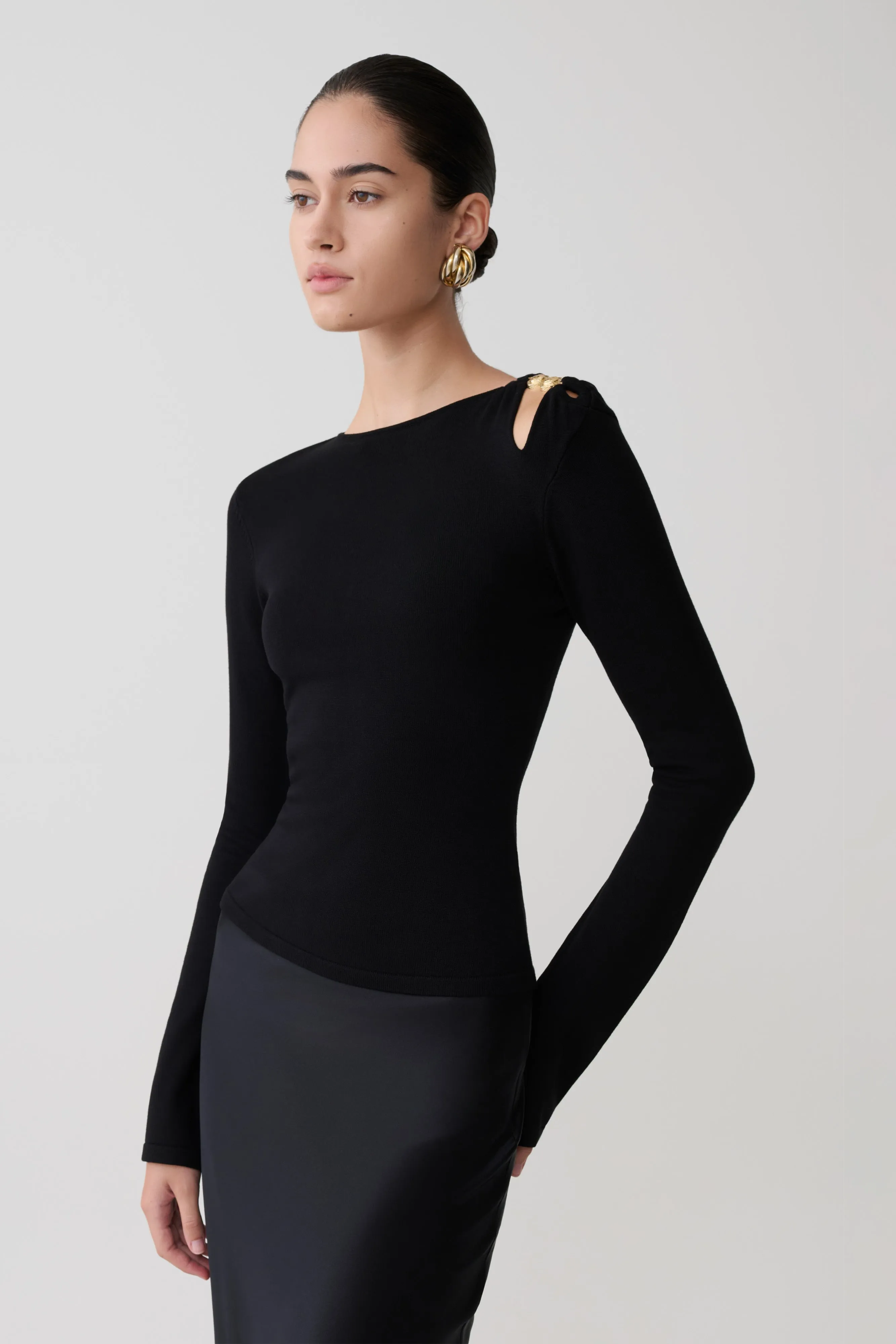 Ricky Knit Long Sleeve Longline Top - Black sold by Meshki product image thumbnail 3