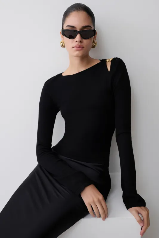 Ricky Knit Long Sleeve Longline Top - Black made by Meshki