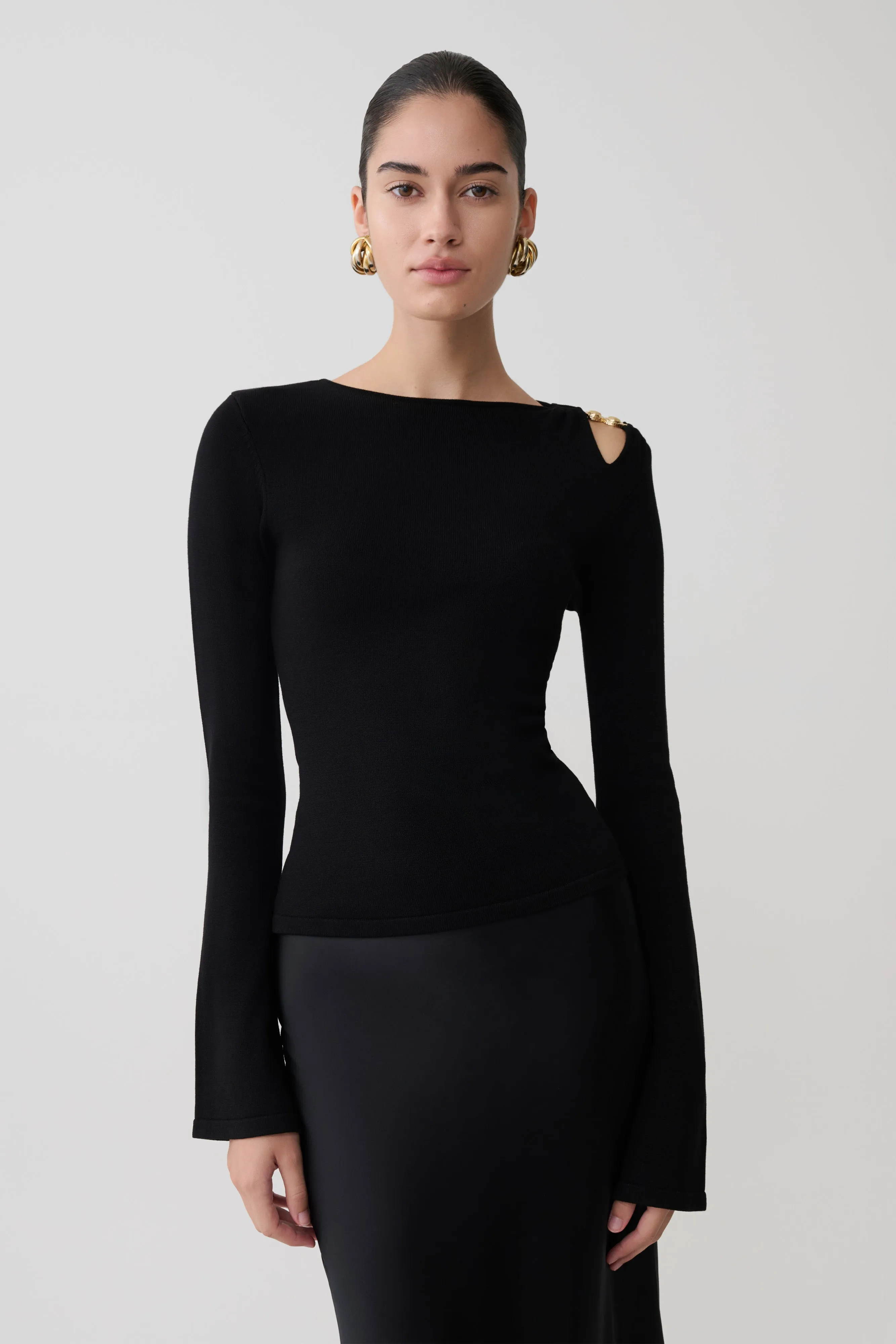 Ricky Knit Long Sleeve Longline Top - Black sold by Meshki product image thumbnail 5