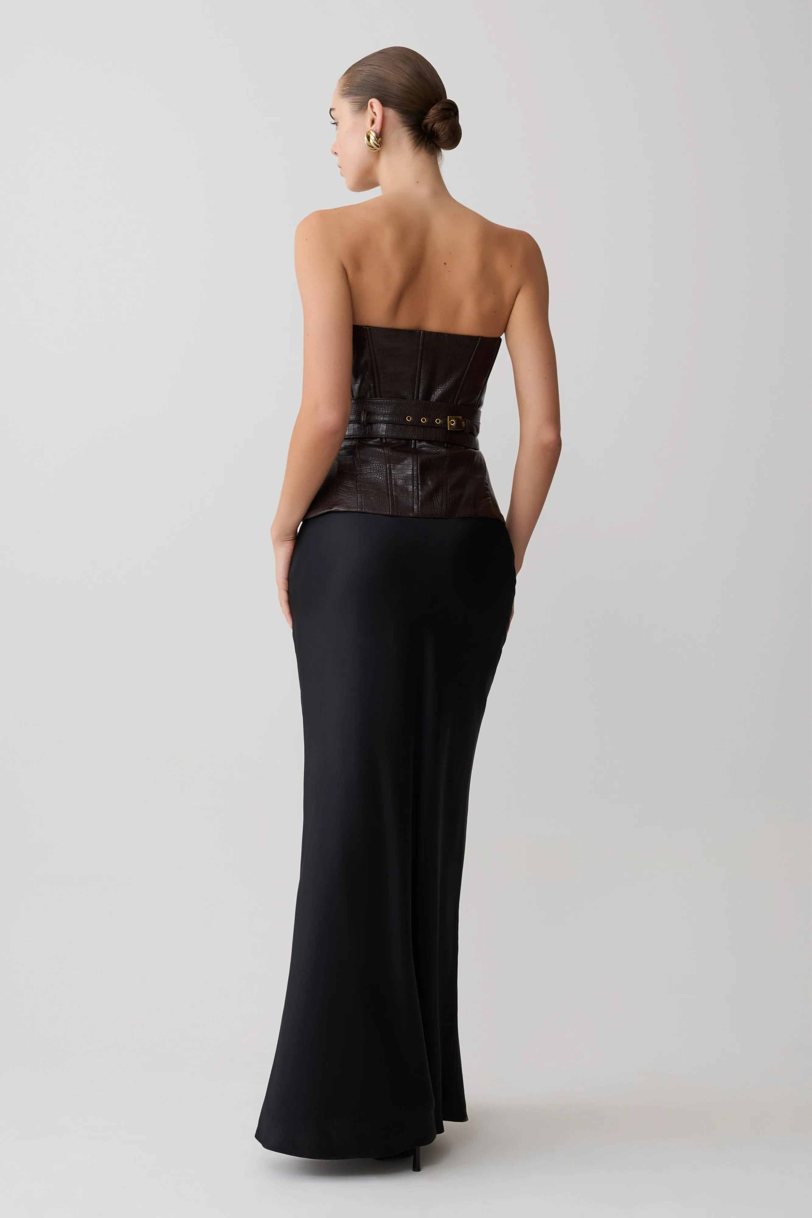 Thalia Faux Leather Boned Corset - Dark Chocolate sold by Meshki product image thumbnail 3