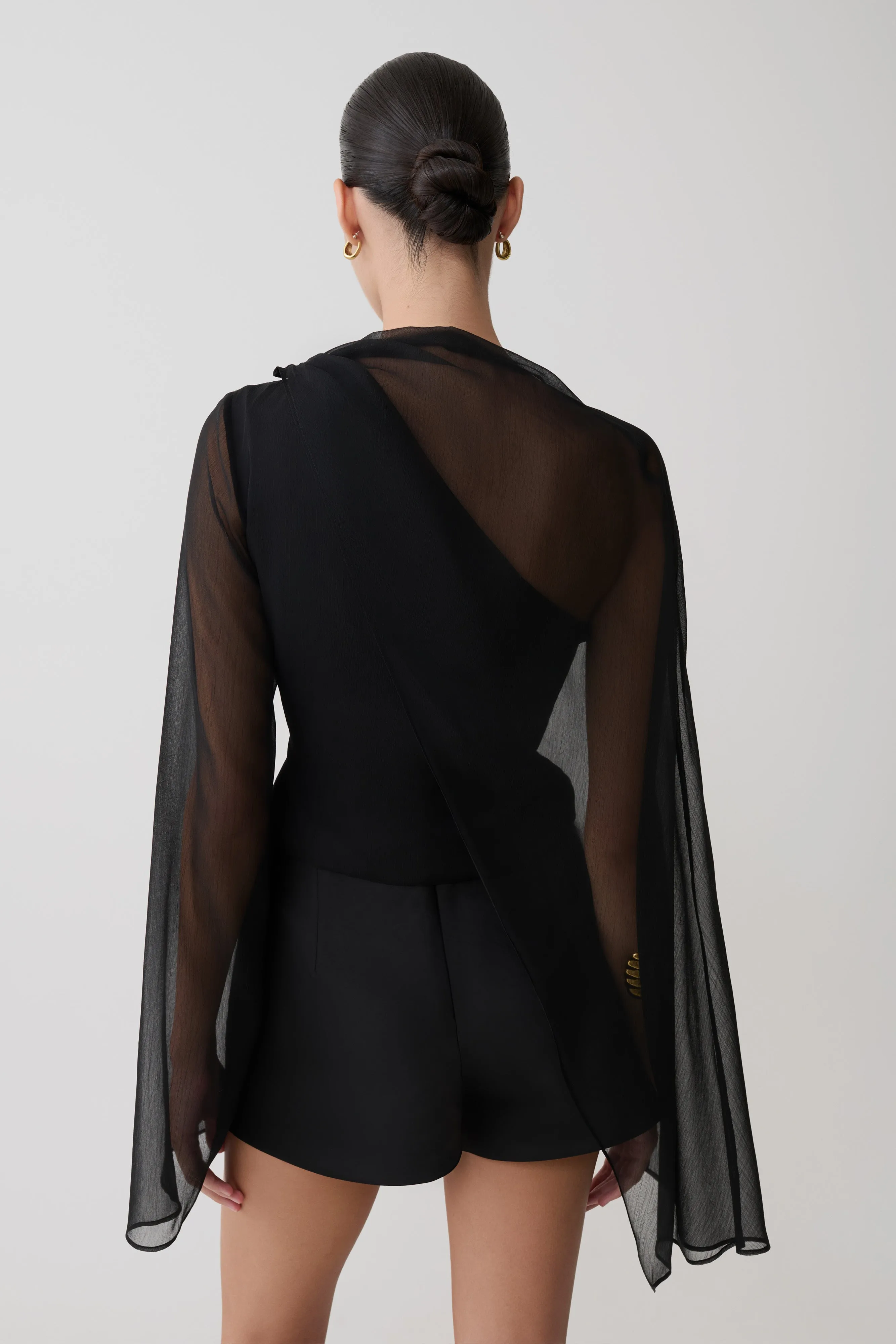 Ida Sheer Asymmetrical Long Sleeve Cape - Black sold by Meshki product image thumbnail 2