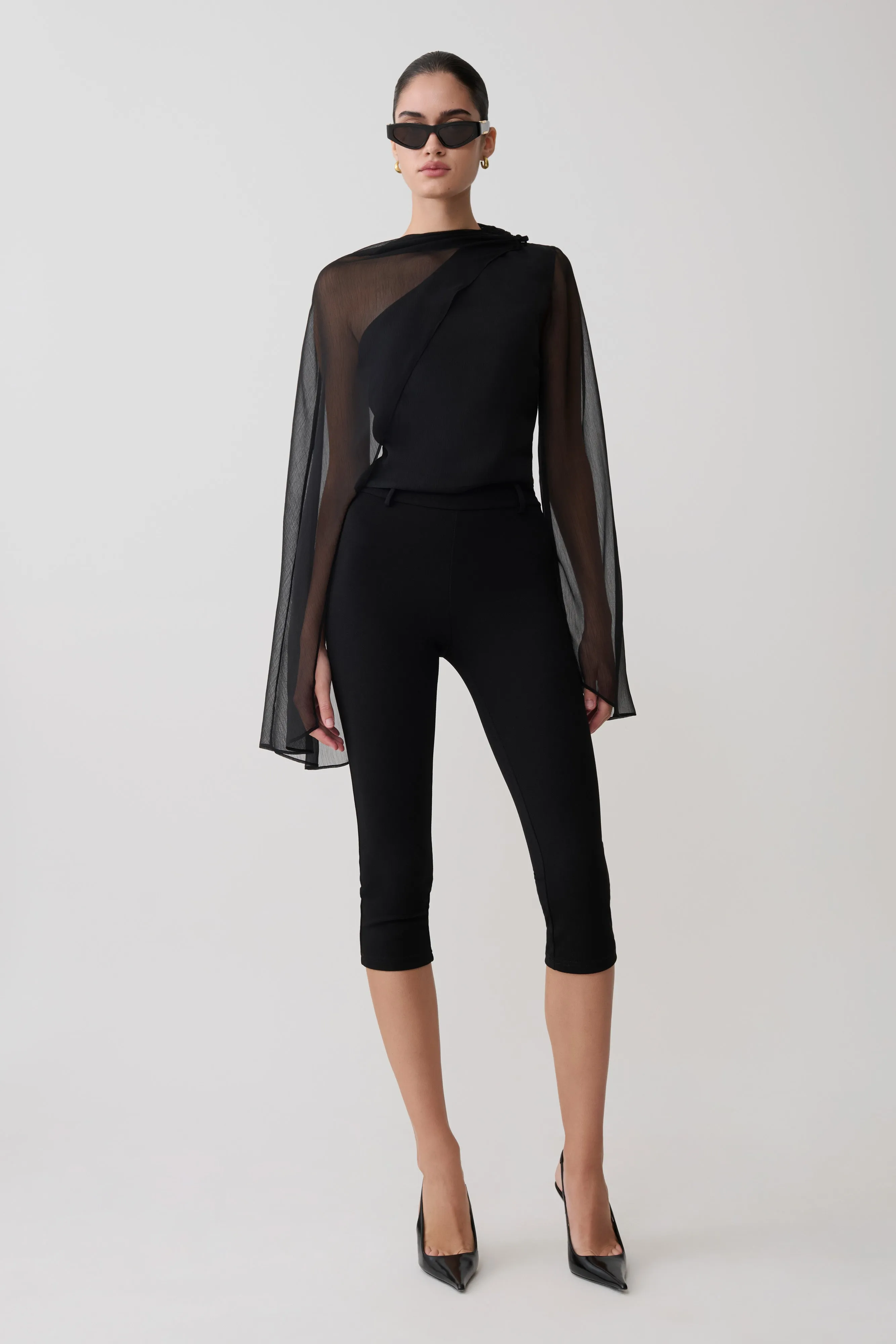 Ida Sheer Asymmetrical Long Sleeve Cape - Black sold by Meshki product image thumbnail 4