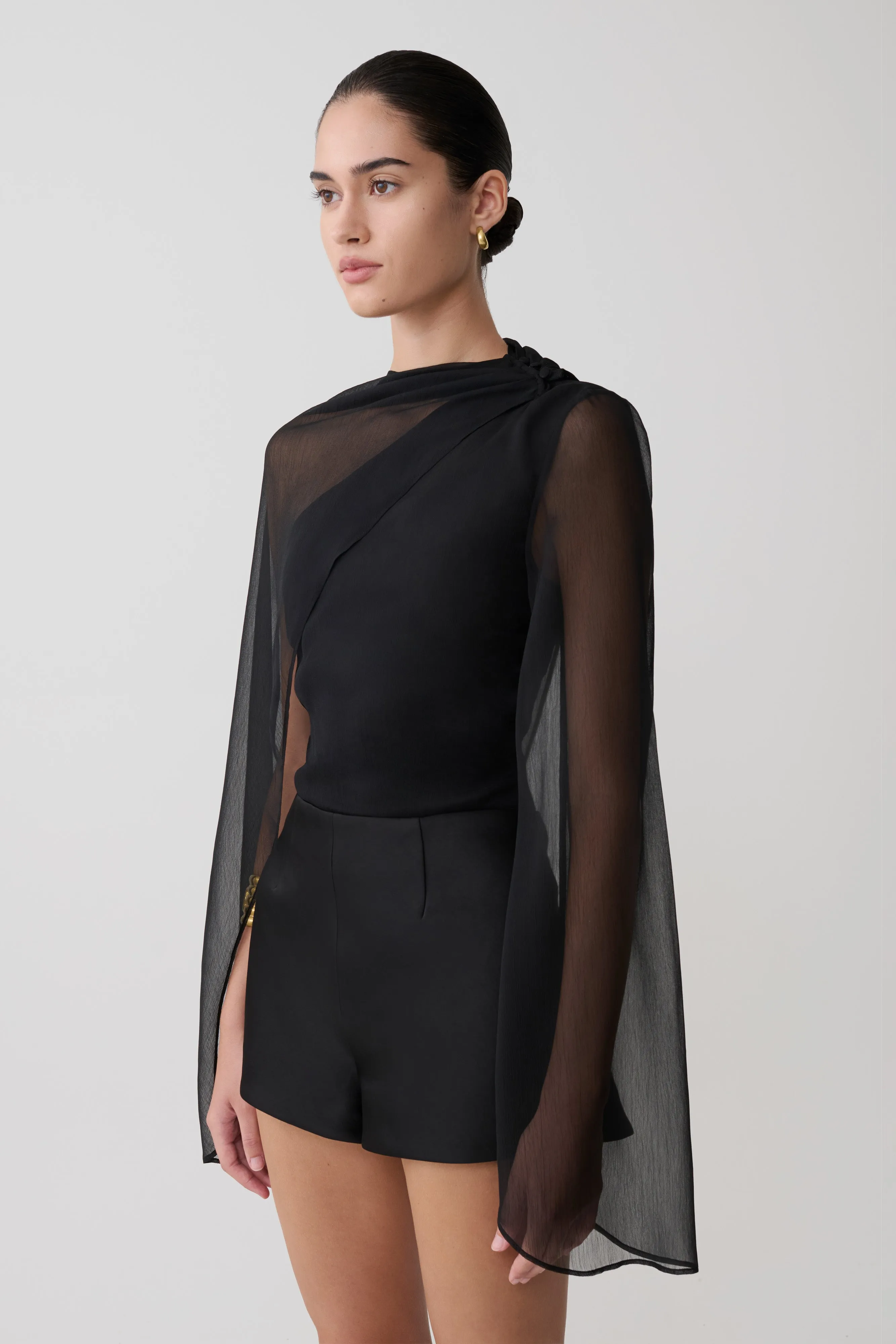 Ida Sheer Asymmetrical Long Sleeve Cape - Black sold by Meshki product image thumbnail 5