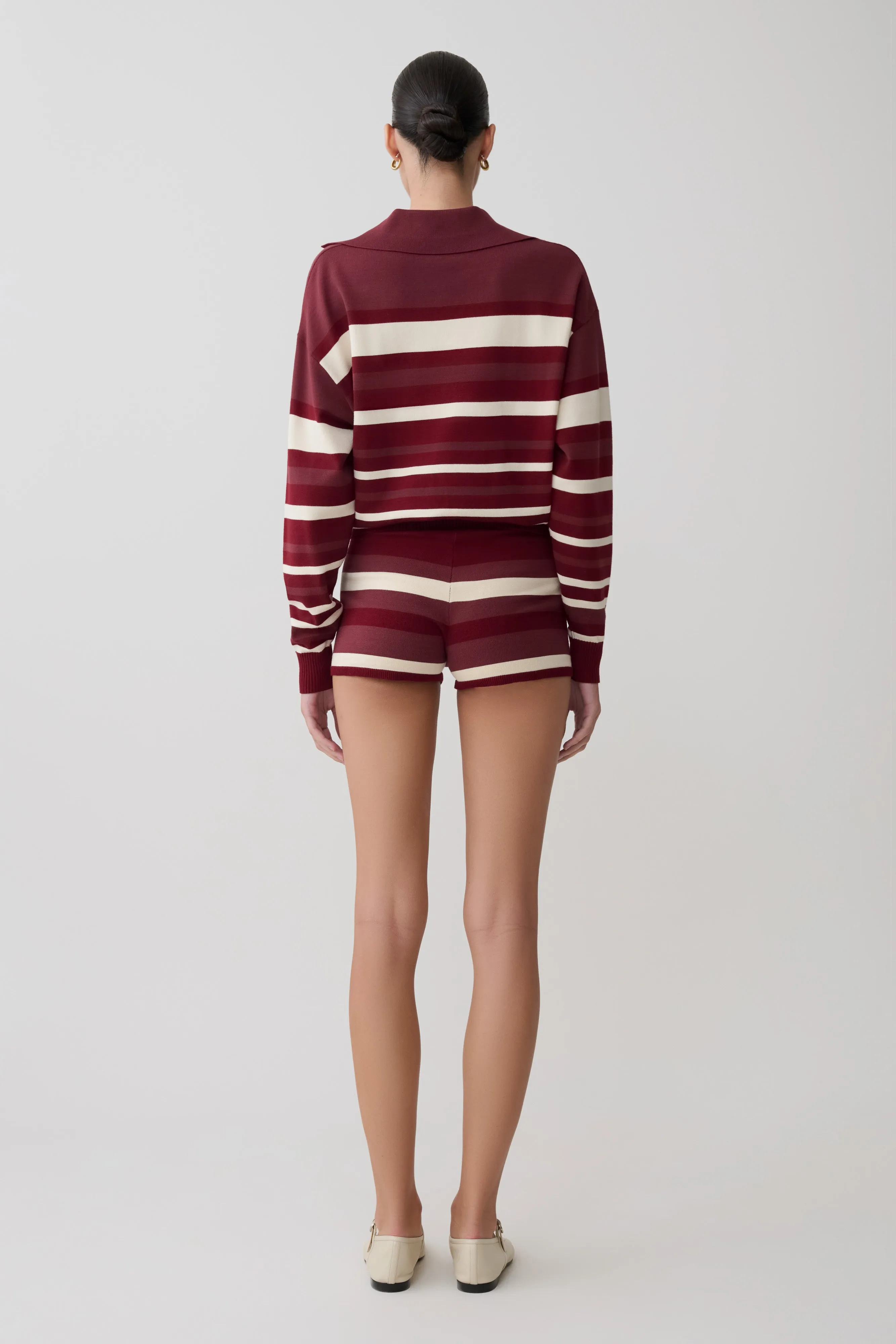 Philly Stripe Knit Short - Burgundy/Cream sold by Meshki product image thumbnail 2