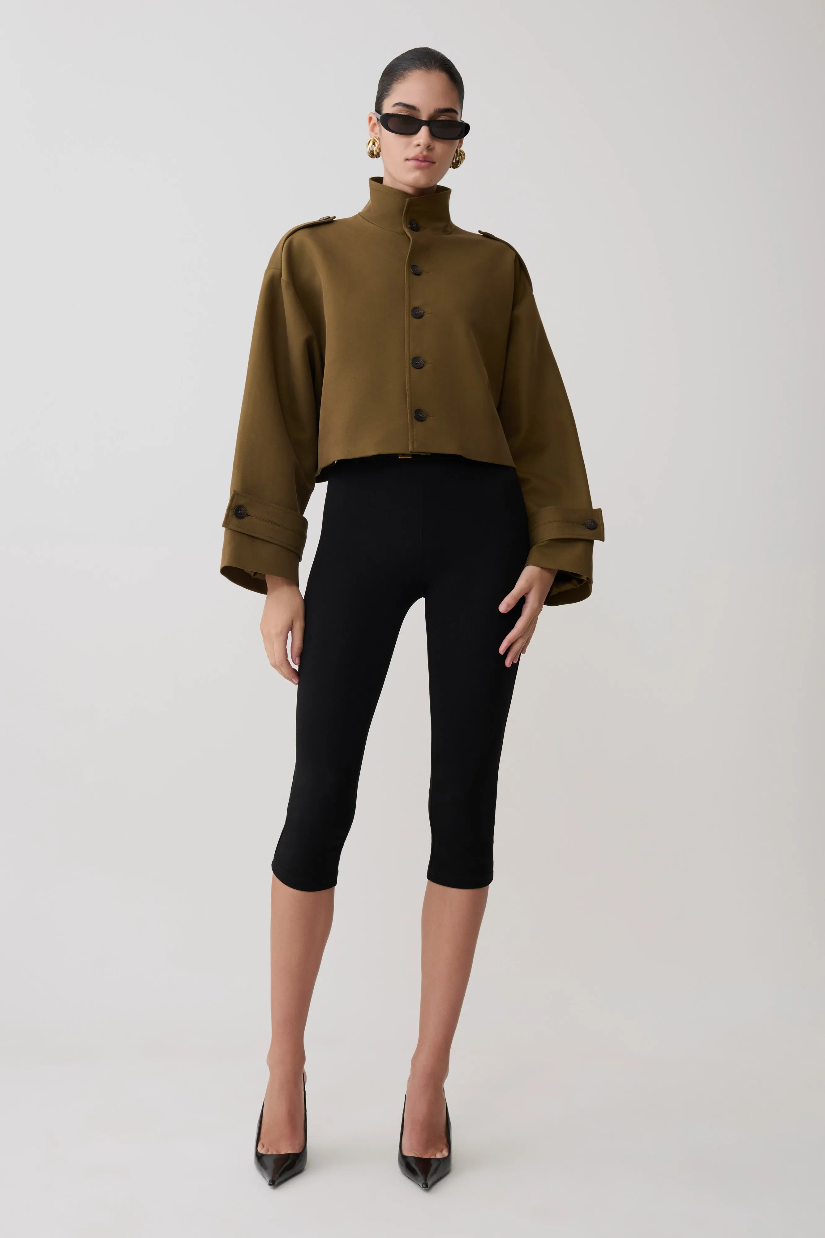 Rue Funnel Neck Bomber Jacket - Khaki sold by Meshki product image thumbnail 4