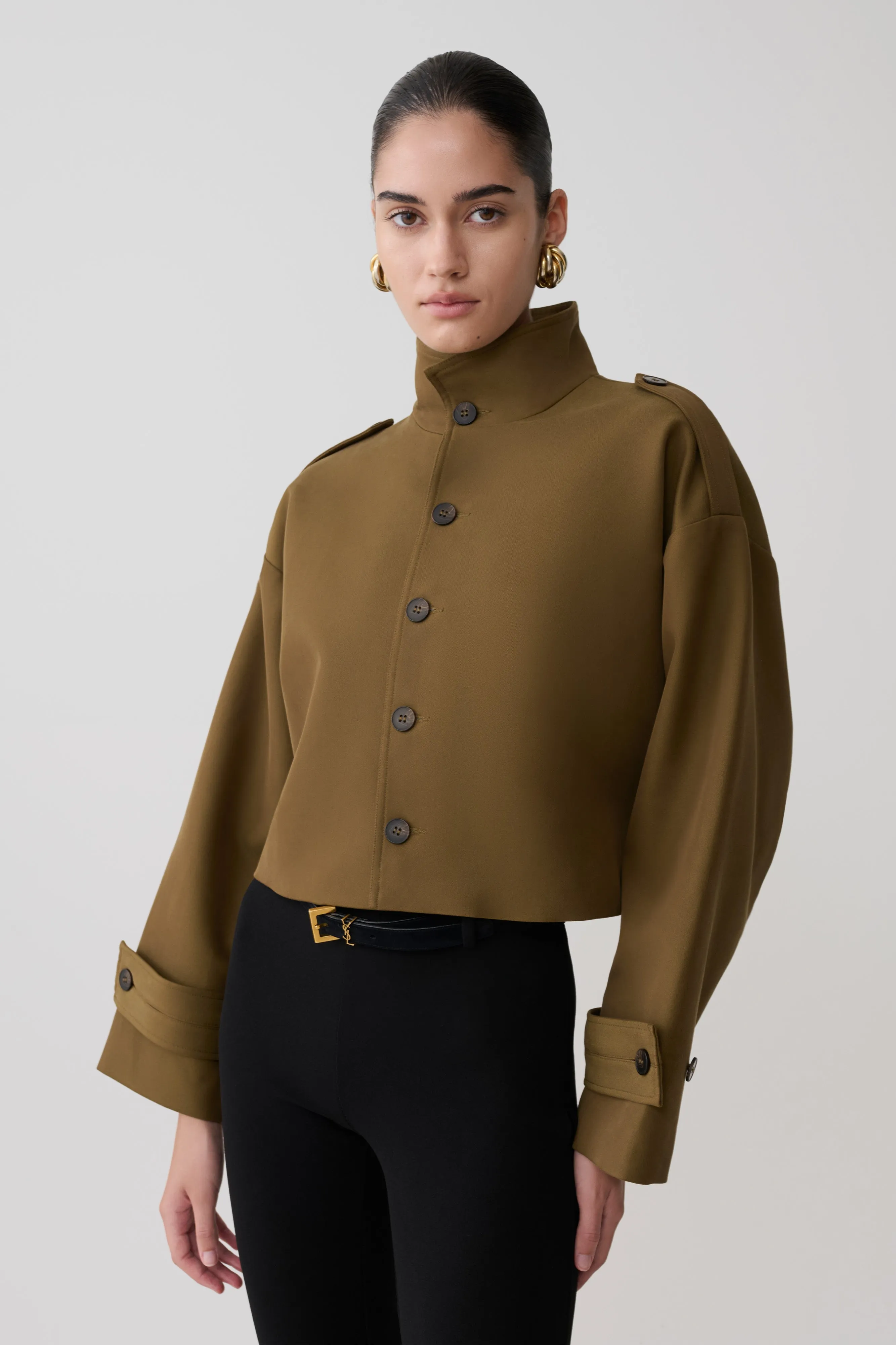 Rue Funnel Neck Bomber Jacket - Khaki sold by Meshki product image thumbnail 5