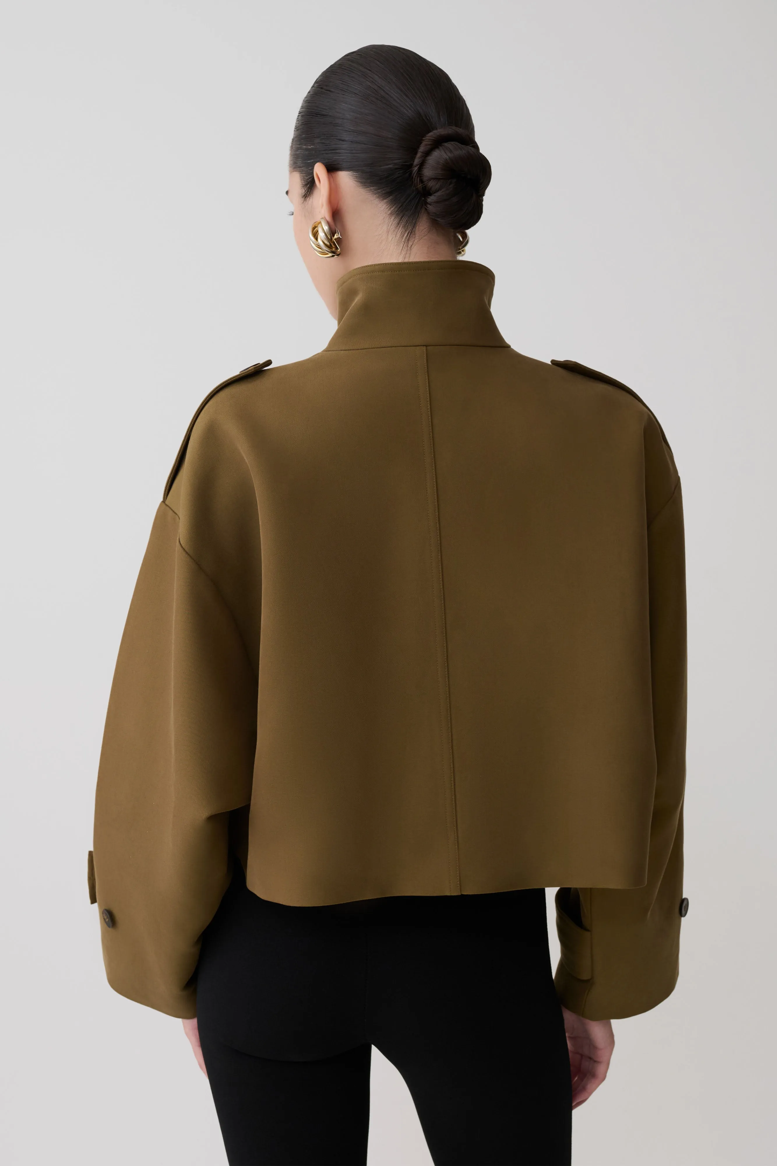 Rue Funnel Neck Bomber Jacket - Khaki sold by Meshki product image thumbnail 2