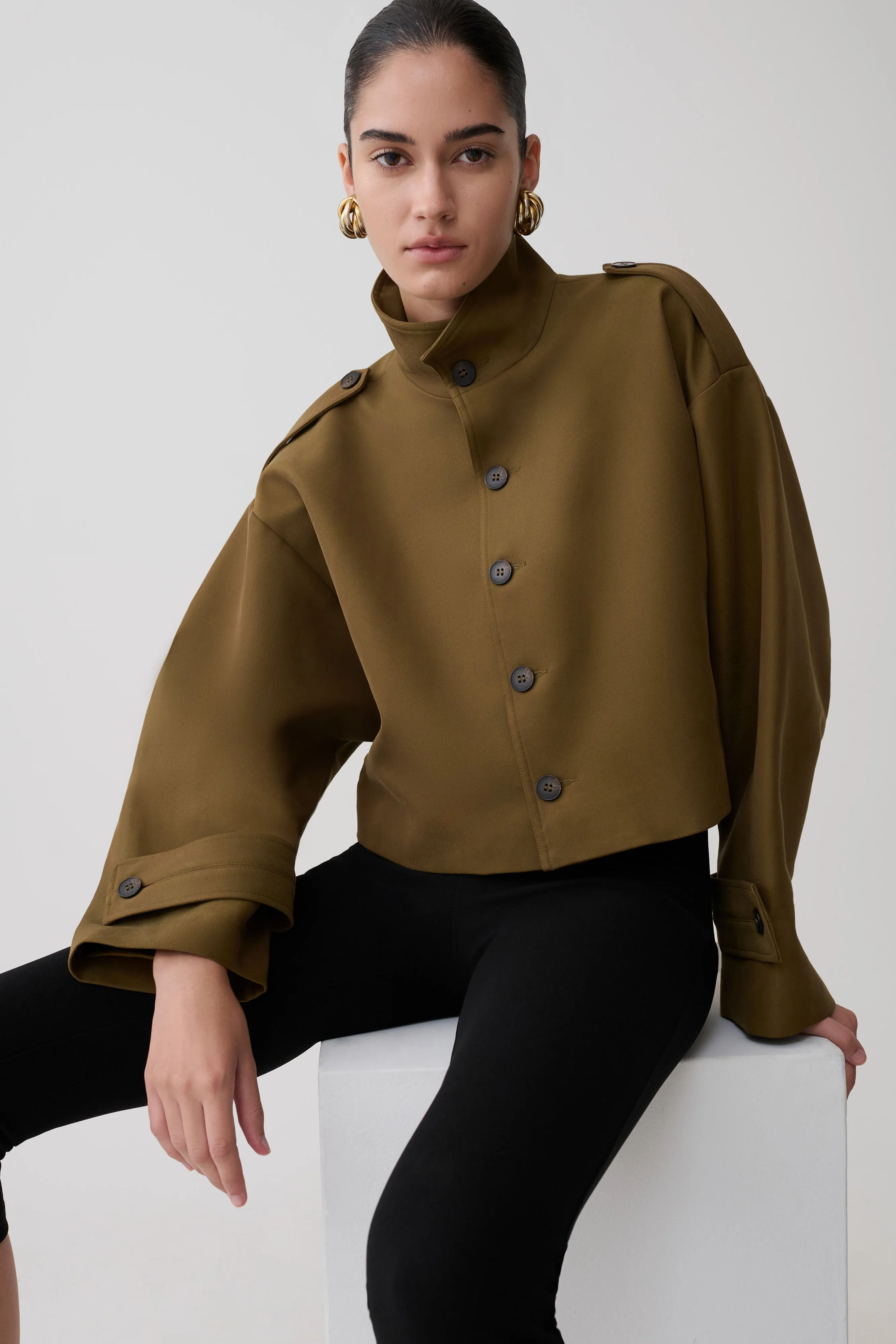 Rue Funnel Neck Bomber Jacket - Khaki sold by Meshki product image thumbnail 3