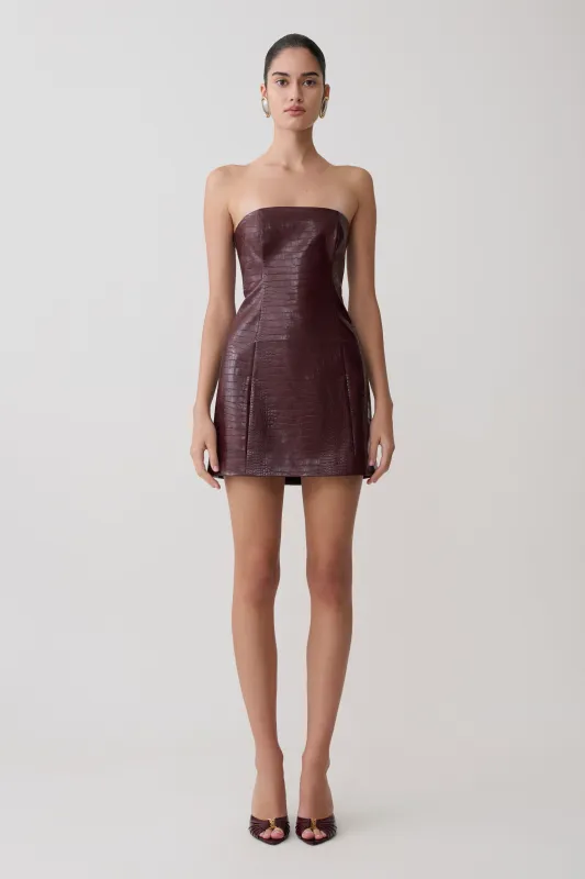 Anouk Faux Leather Strapless Mini Dress - Merlot made by Meshki