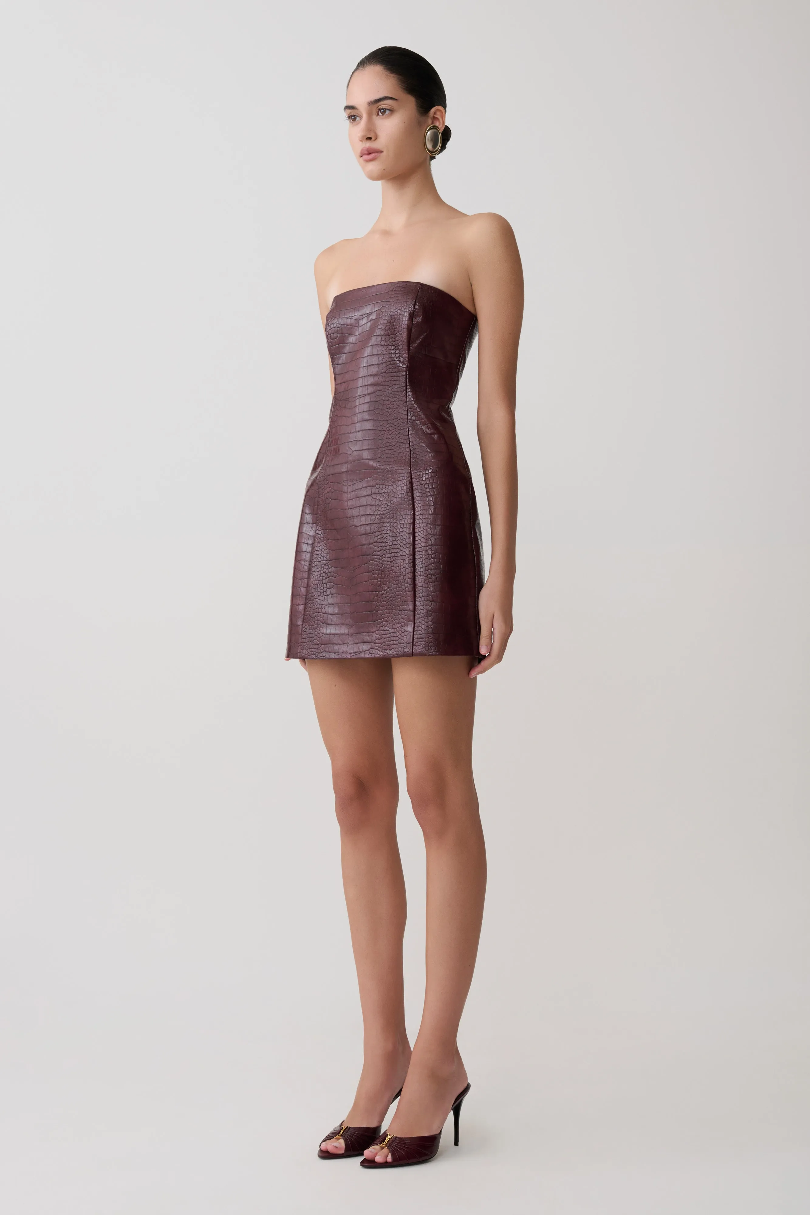Anouk Faux Leather Strapless Mini Dress - Merlot sold by Meshki product image thumbnail 2