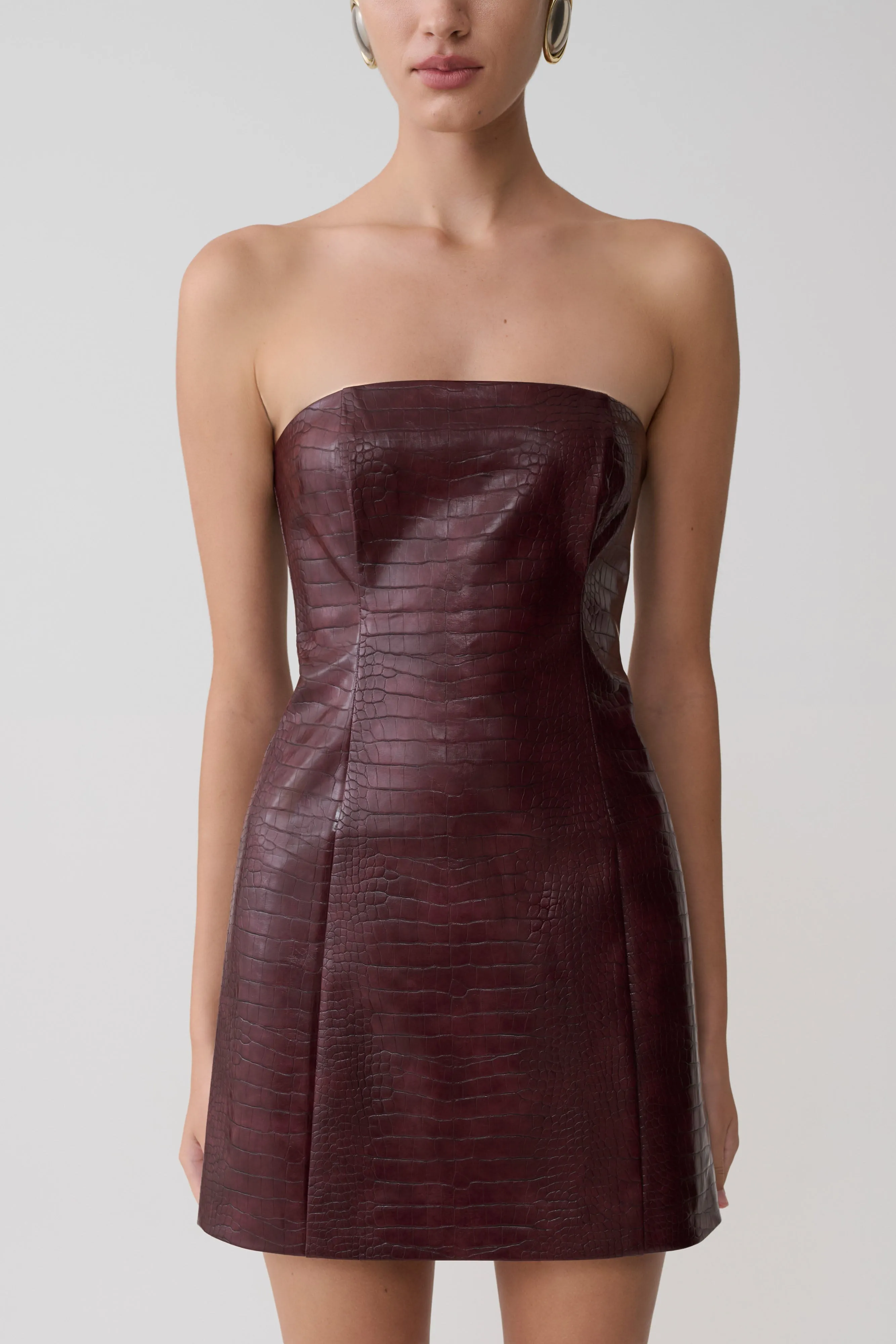 Anouk Faux Leather Strapless Mini Dress - Merlot sold by Meshki product image thumbnail 3