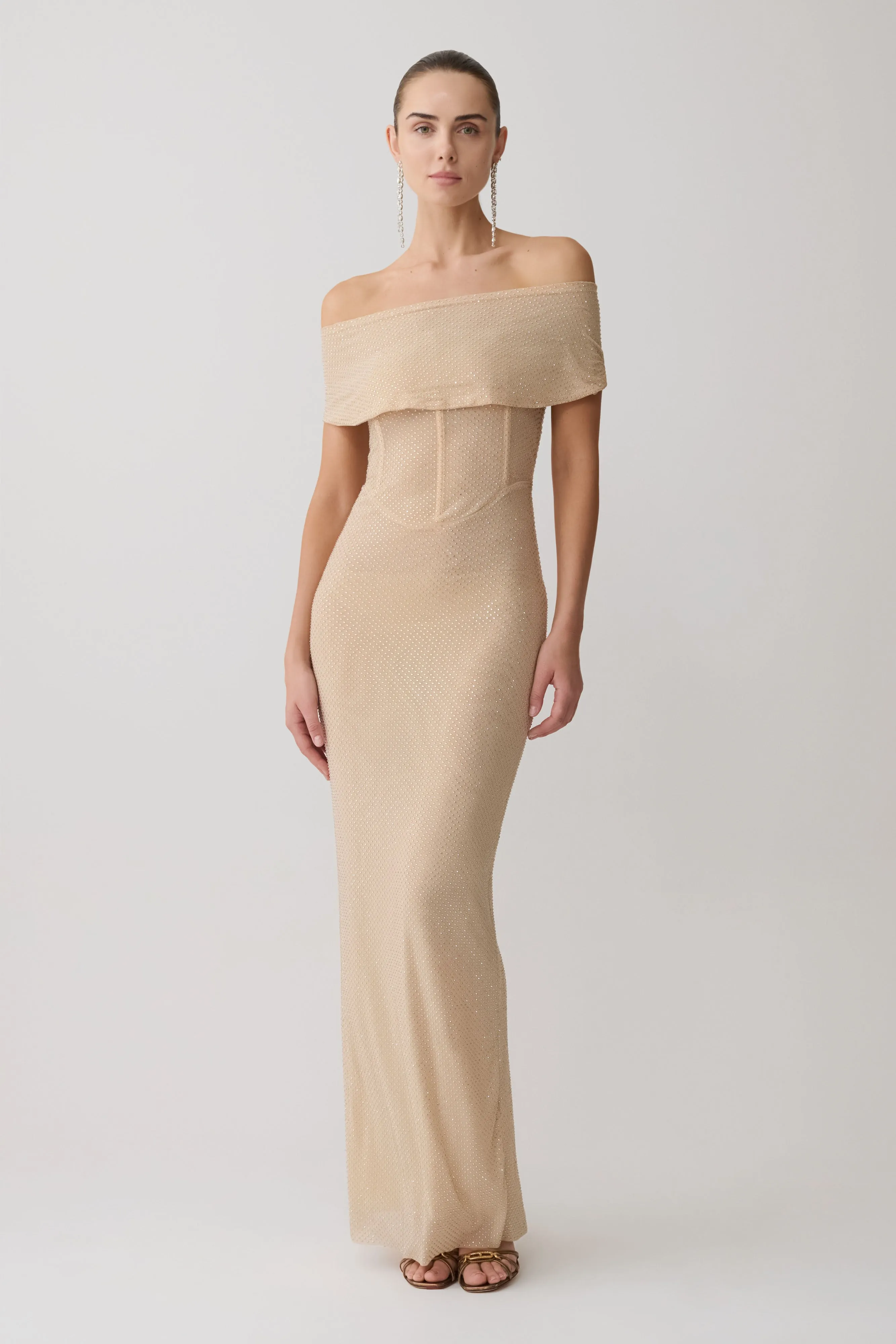 Phi Multi-Wear Cowl Diamante Maxi Dress - Gold sold by Meshki product image thumbnail 4