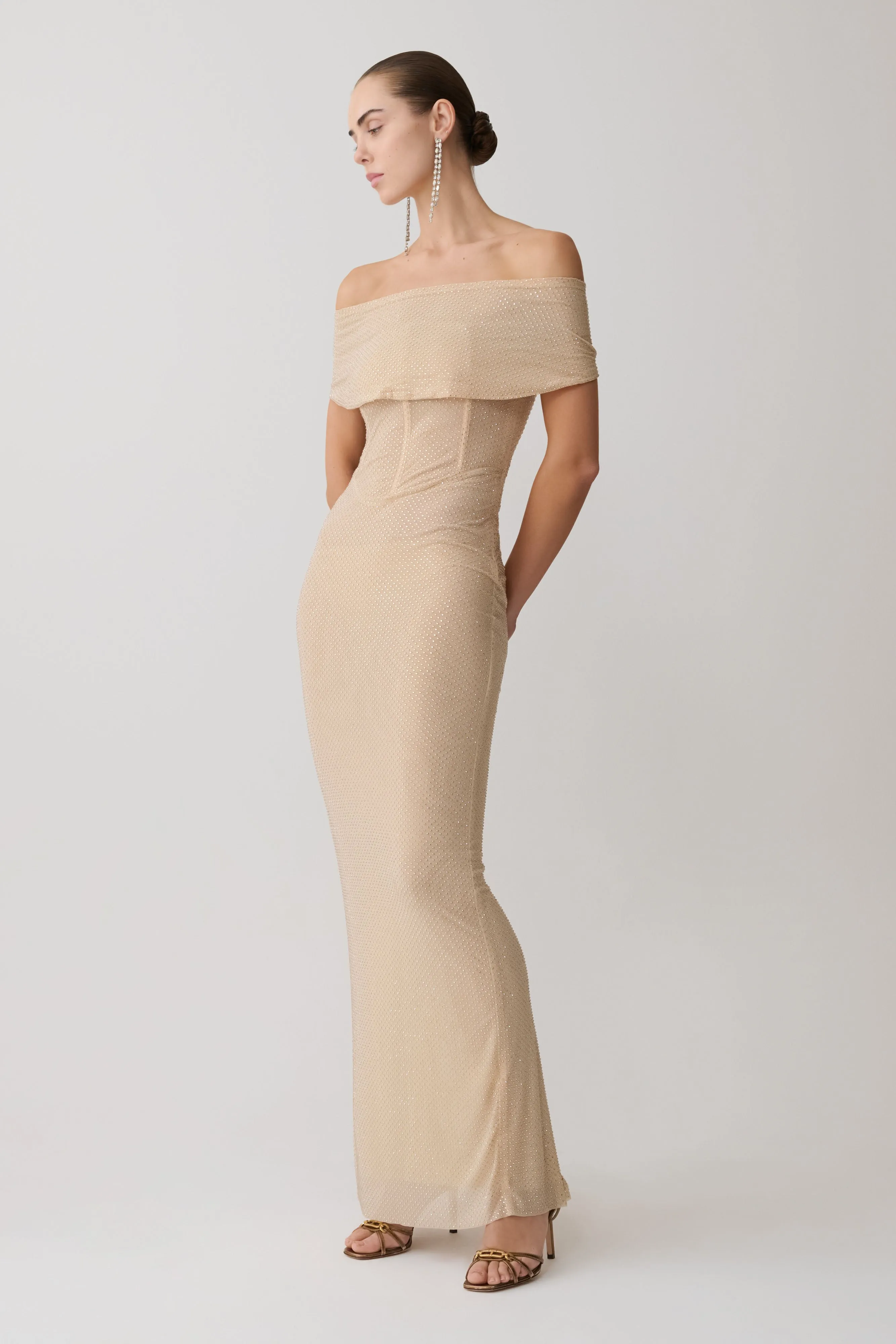 Phi Multi-Wear Cowl Diamante Maxi Dress - Gold sold by Meshki product image thumbnail 5