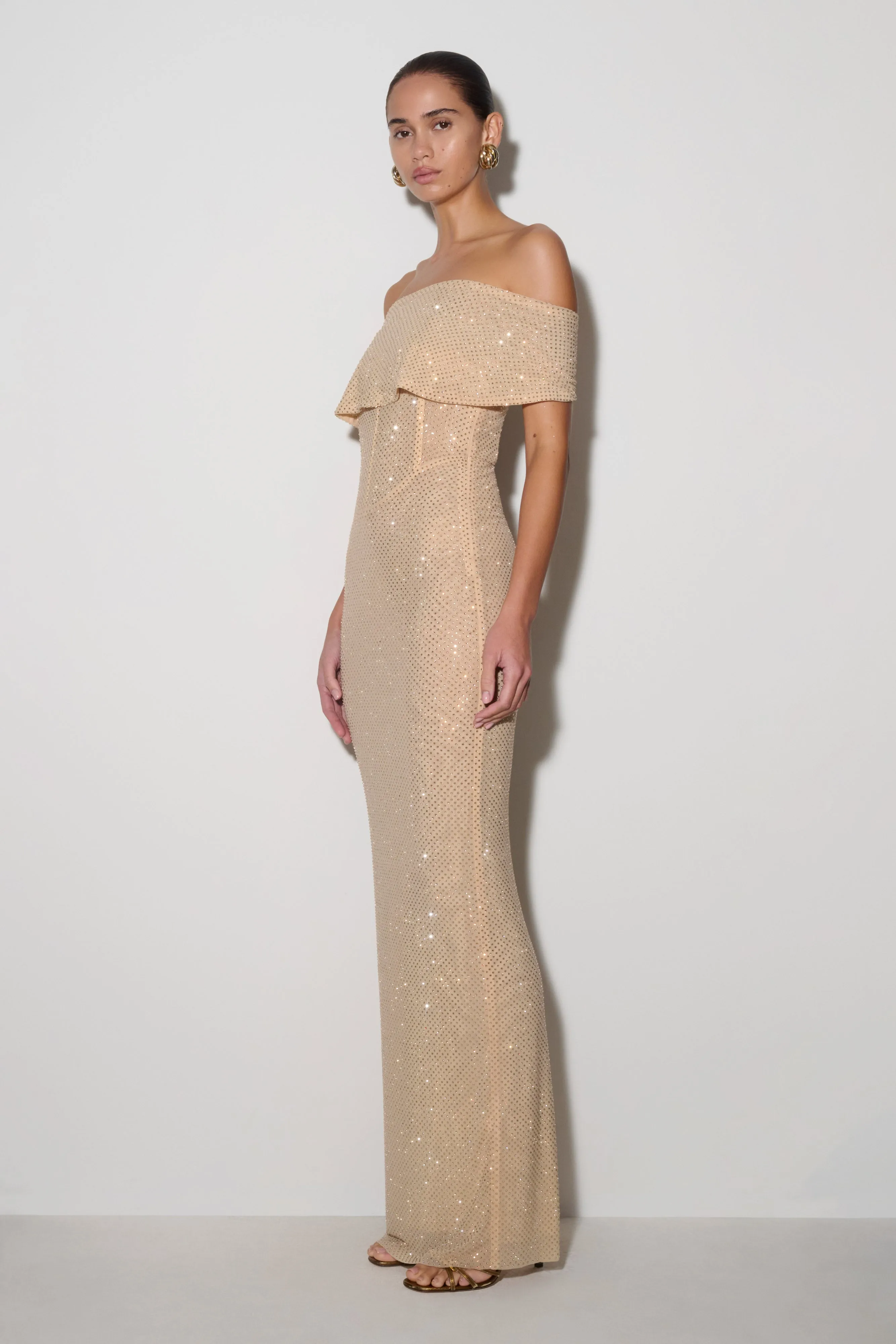 Phi Multi-Wear Cowl Diamante Maxi Dress - Gold sold by Meshki product image thumbnail 2