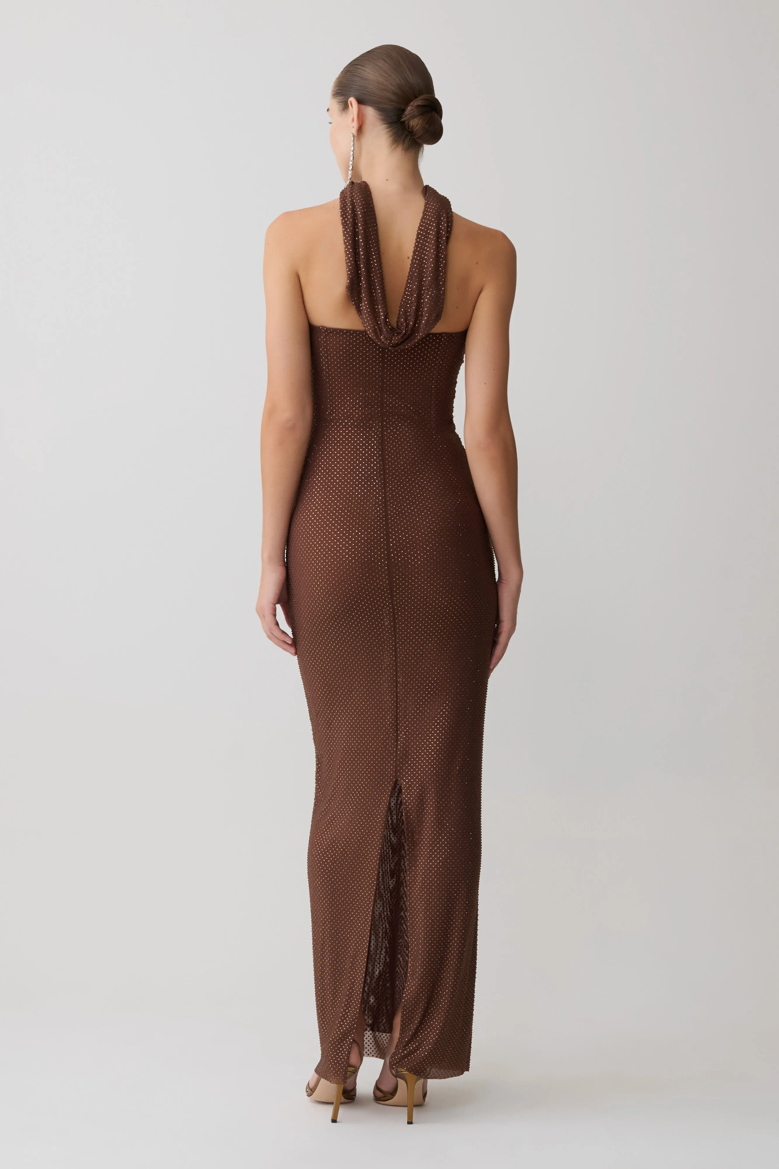 Phi Multi-Wear Cowl Diamante Maxi Dress - Chocolate sold by Meshki product image thumbnail 5