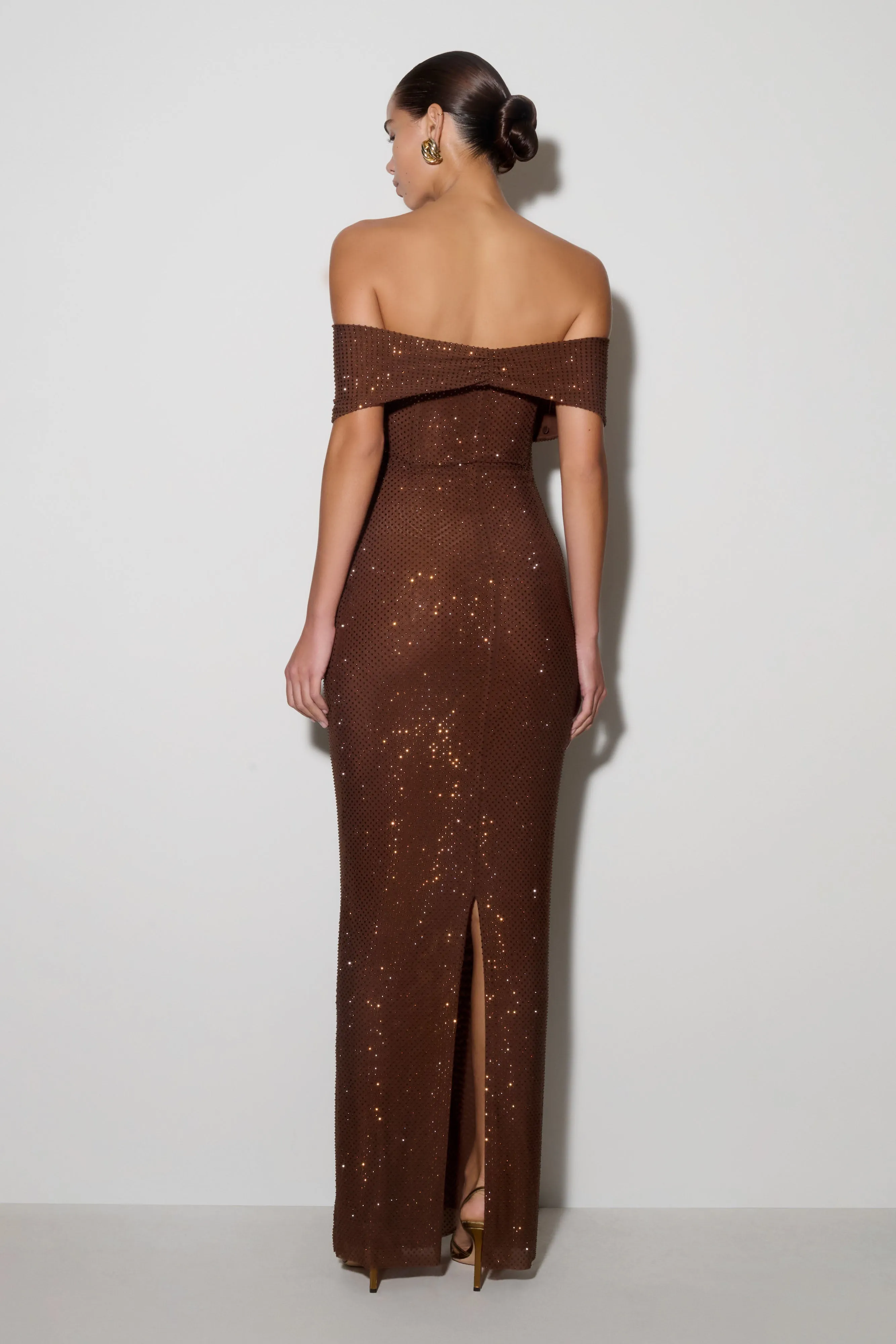 Phi Multi-Wear Cowl Diamante Maxi Dress - Chocolate sold by Meshki product image thumbnail 2