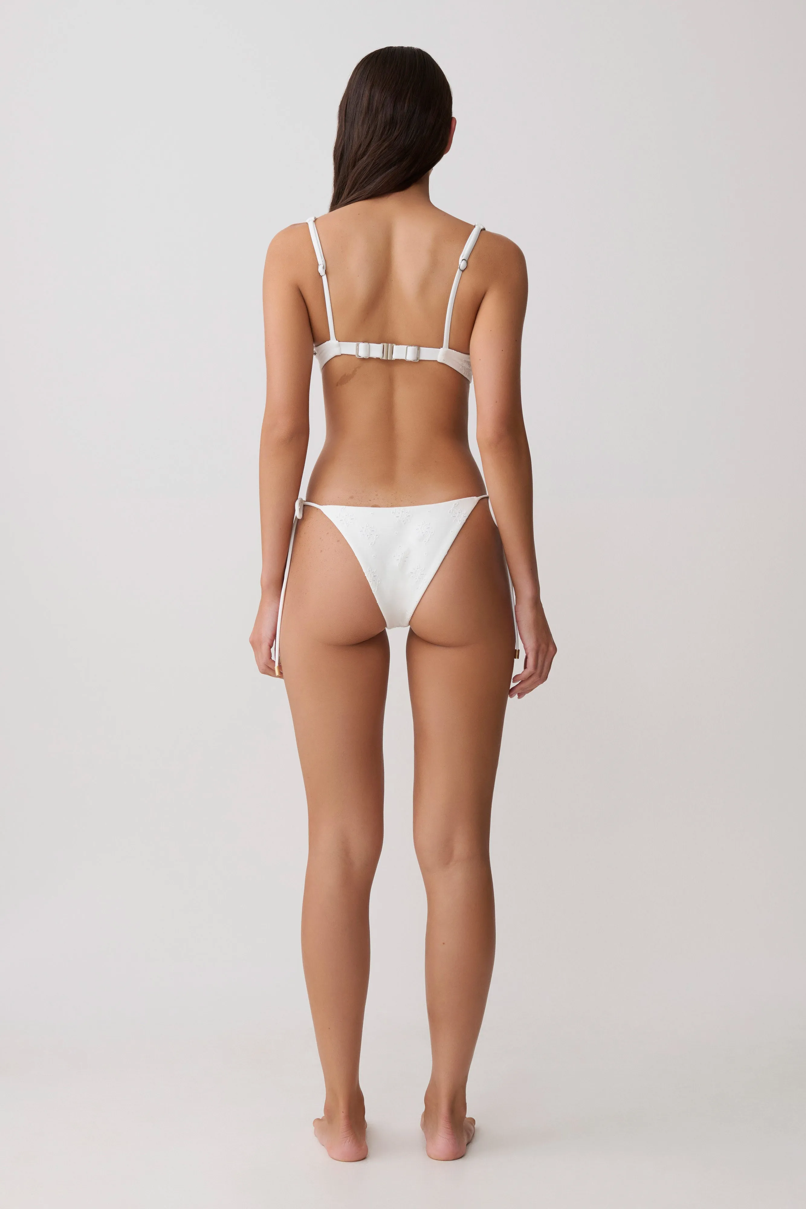 Blossom Side Tie Bikini Bottom - White Textured Fabric sold by Meshki product image thumbnail 4