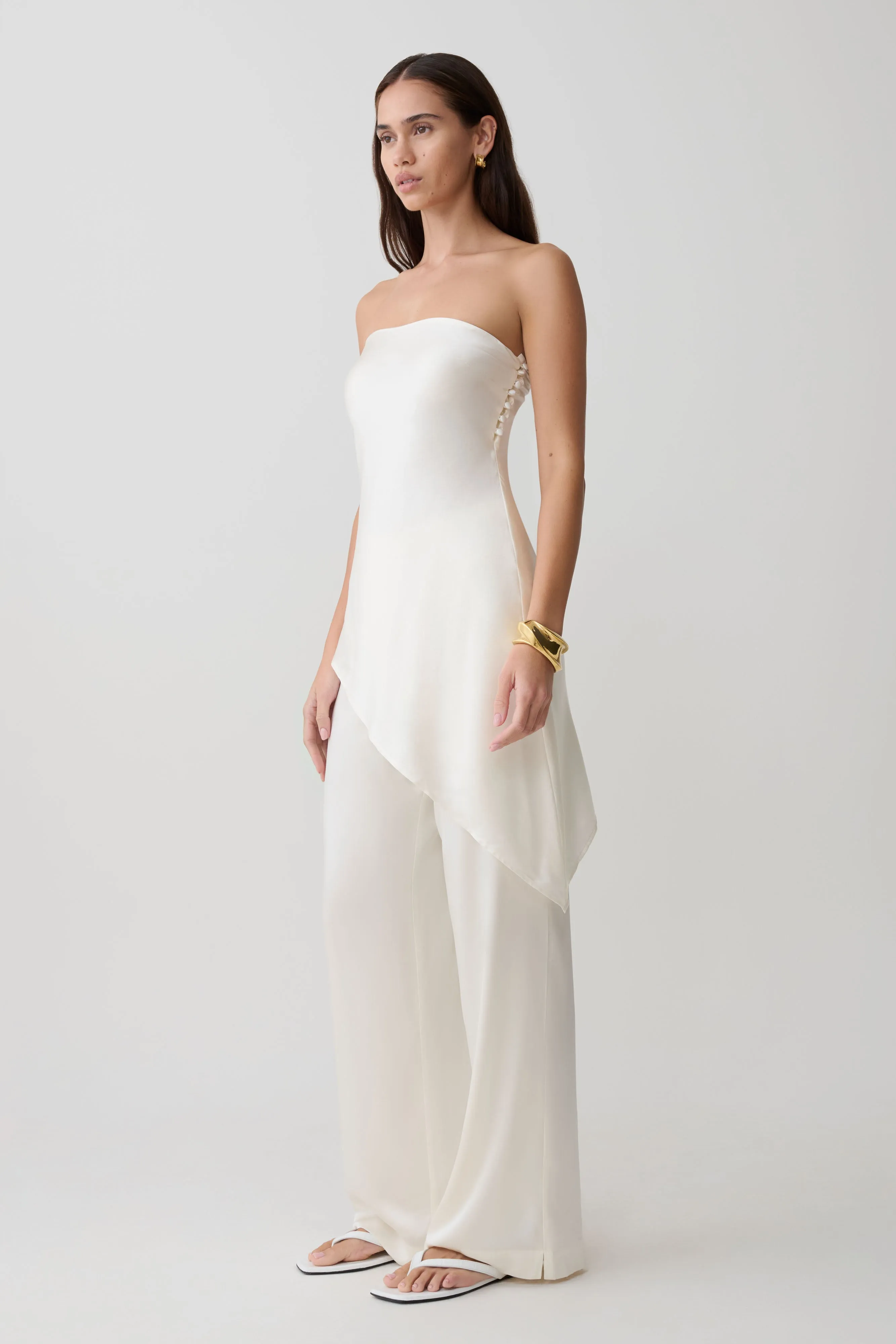 Kayla Silk Blend Strapless Asymmetric Top - Ivory sold by Meshki product image thumbnail 4