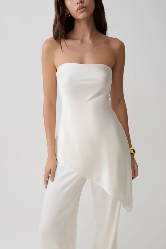 Kayla Silk Blend Strapless Asymmetric Top - Ivory made by Meshki