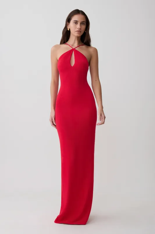 Ashtin Cross Front Knit Maxi Dress - Red made by Meshki